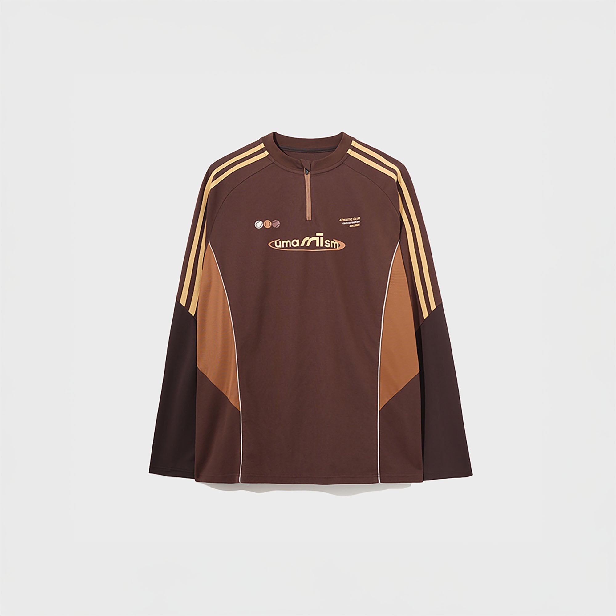 UMAMIISM Contrast Stripe Mesh-Panel Quick-Dry Long-Sleeve Tee-L/S Tee-XS-Coffee-Free Shipping Leatheretro