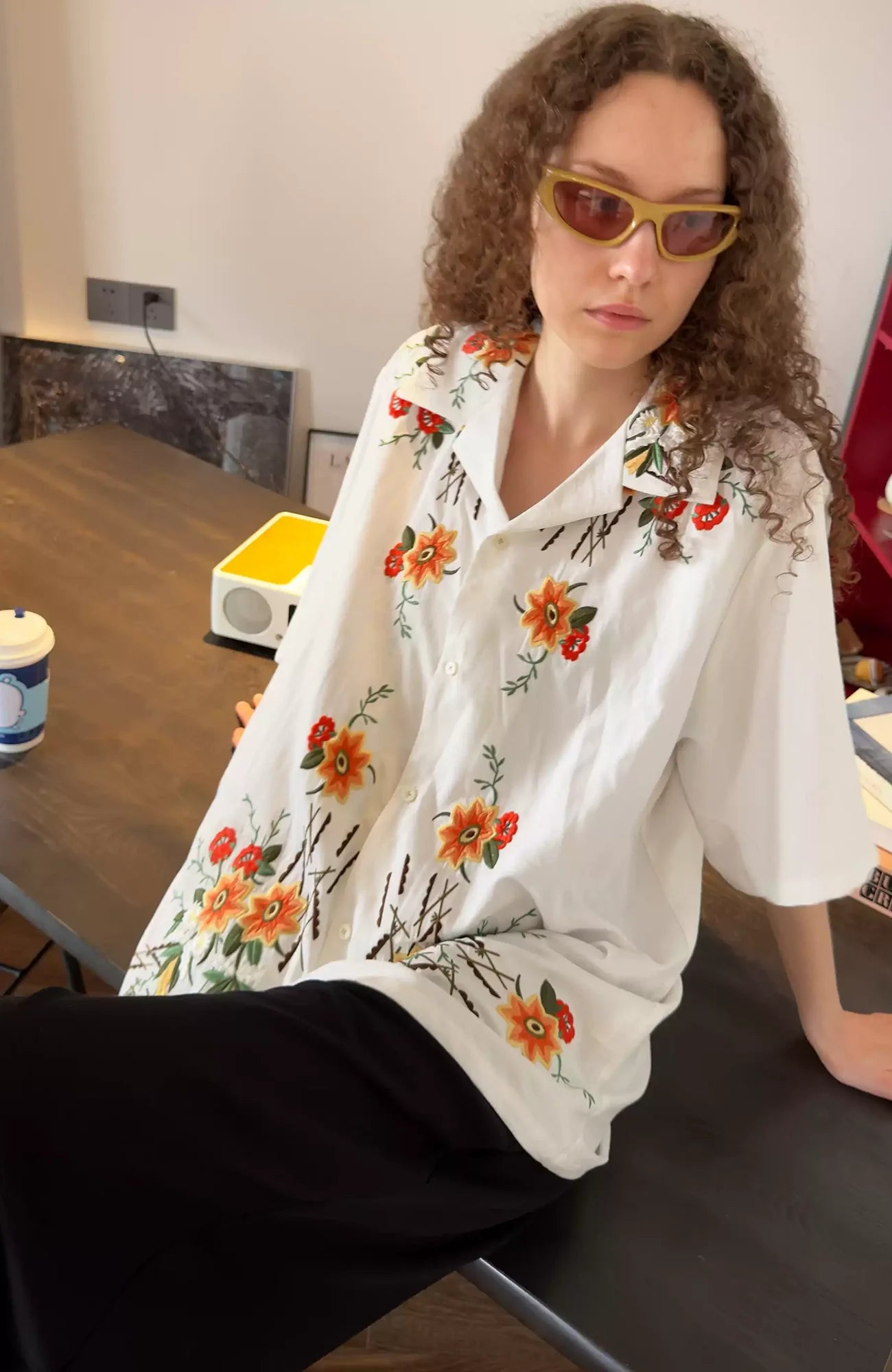 MIICHOUS Botanical Embroidered Half Shirt-Half shirt-S-Free Shipping Leatheretro