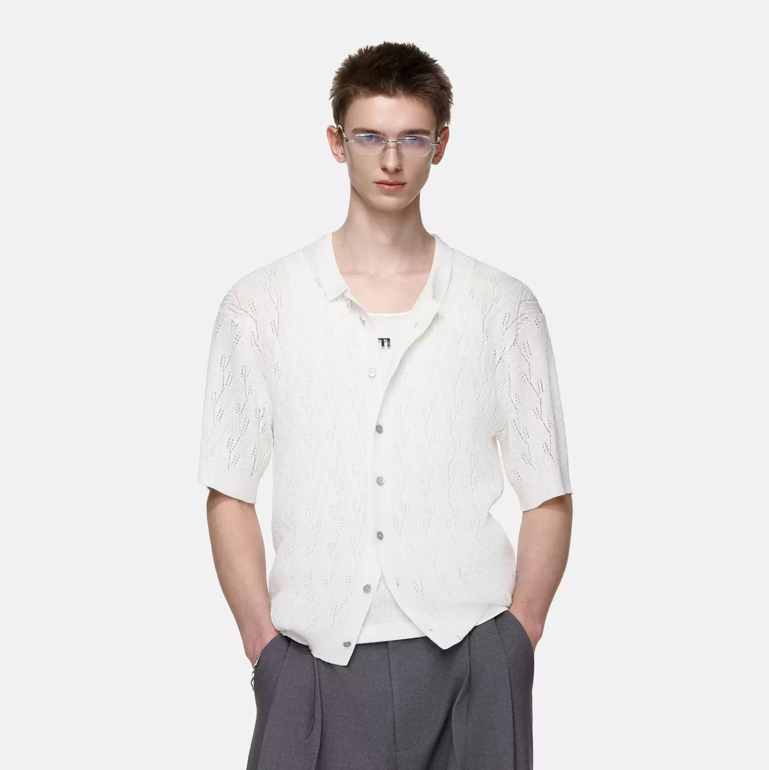 TIWILLTANG Pointelle Knit Polo Half Shirt-Half shirt-S-Free Shipping Leatheretro