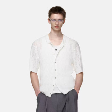 TIWILLTANG Pointelle Knit Polo Half Shirt-Half shirt-S-Free Shipping Leatheretro