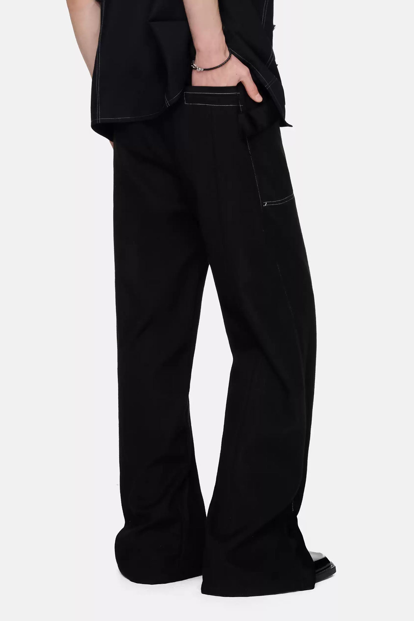 TIWILLTANG Paneled Zipper-Hem Wide-Leg Pants Black-Pants-S (Preorder)-Free Shipping Leatheretro