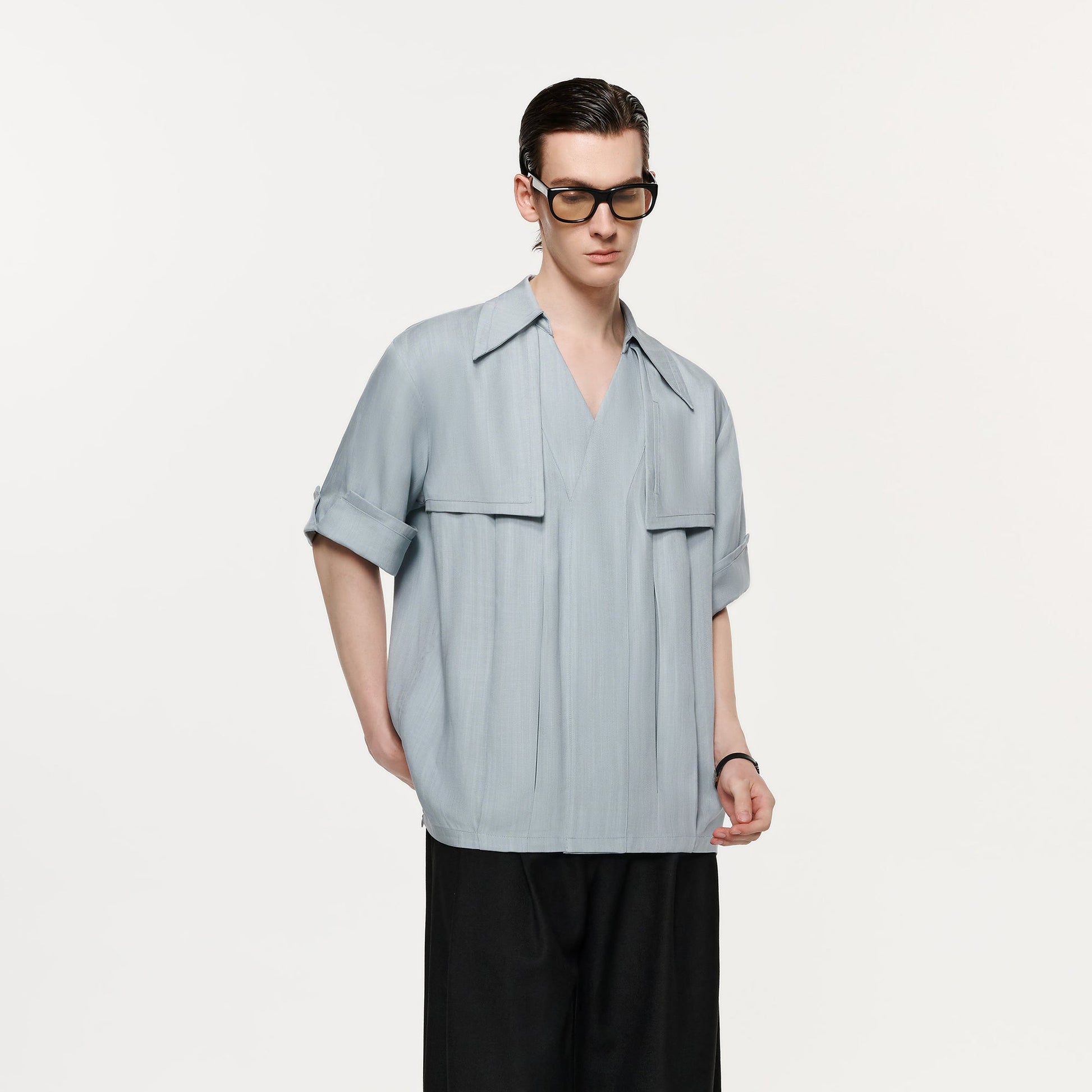TIWILLTANG Layered Lapel Half Shirt-Half shirt-S-Khaki-Free Shipping Leatheretro