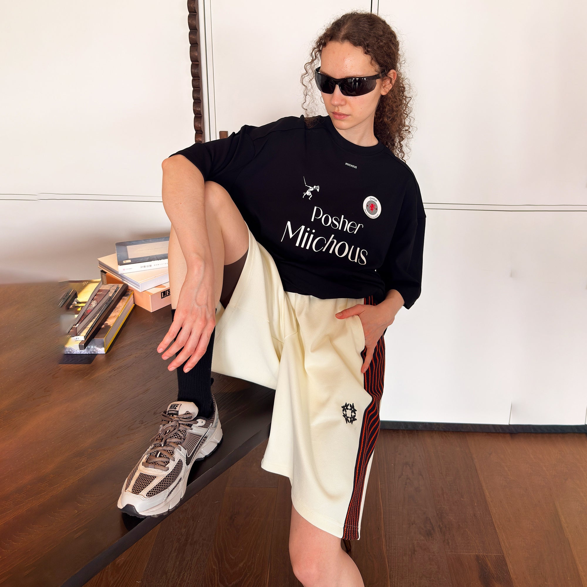 MIICHOUS Contrast Stripes Panel Shorts-Shorts-S (Preorder)-Black-Free Shipping Leatheretro