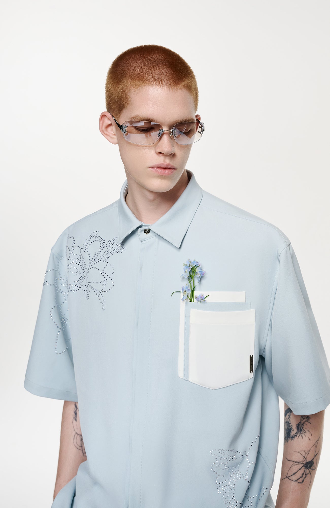 TIWILLTANG Floral Diamond Layered Pocket Half Shirt-Half shirt-S-Free Shipping Leatheretro