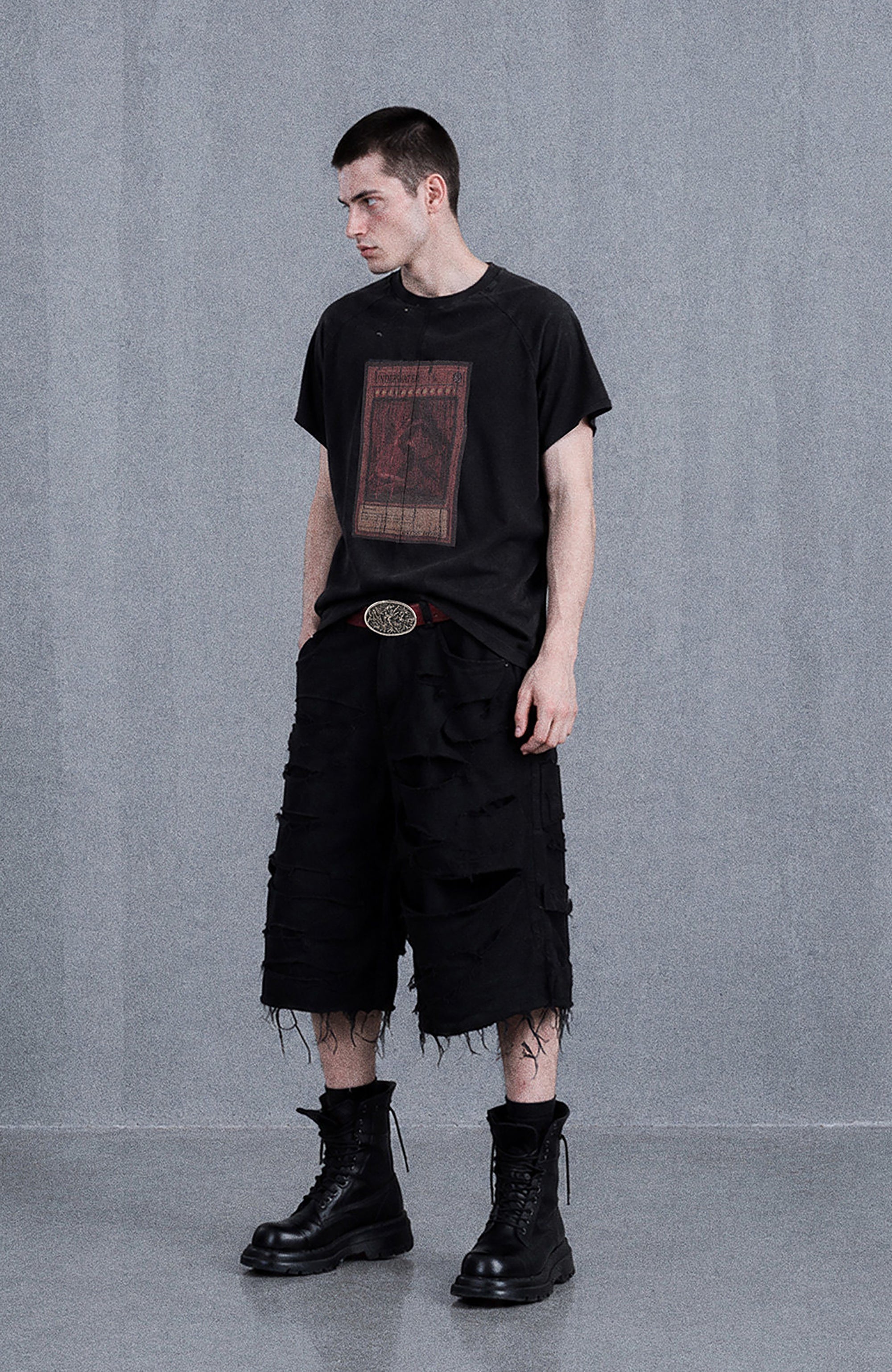 UNDERWATER Distressed Raw Edge Denim Shorts-Shorts-S-Free Shipping Leatheretro