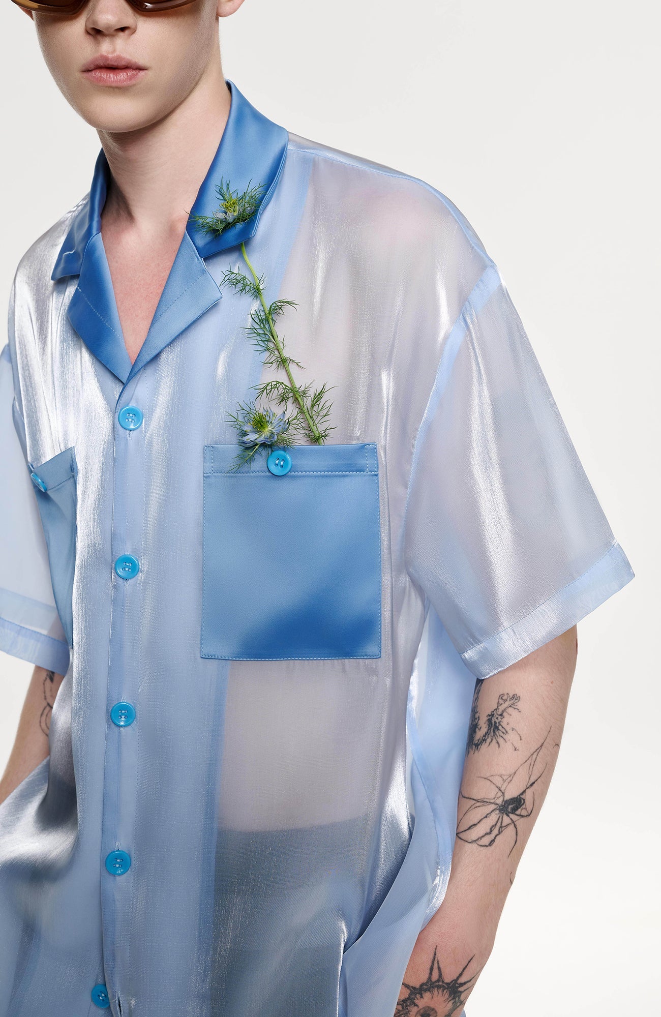 TIWILLTANG Contrast Tie-Neck Sheer Half Shirt-Half shirt-S-Free Shipping Leatheretro