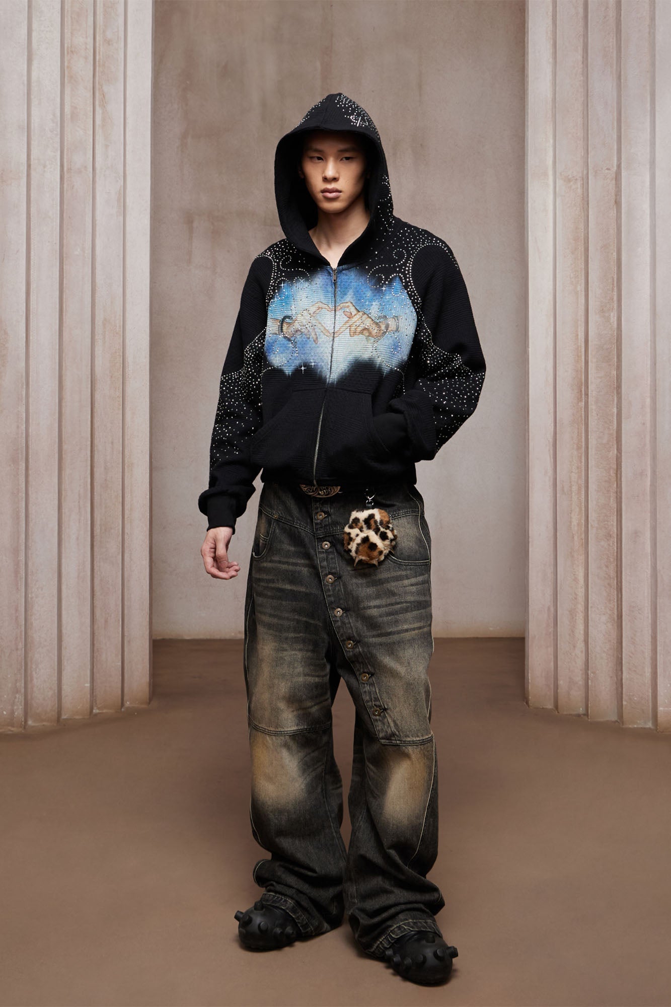 DND4DES Diamond Airbrush Zip-Up Hoodie-Jacket-S-Black-Free Shipping Leatheretro