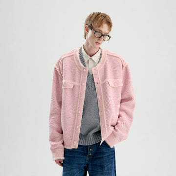 TIWILLTANG Frayed Edge Tweed Knit Jacket-Jacket-XS-Pink (Preorder)-Free Shipping Leatheretro