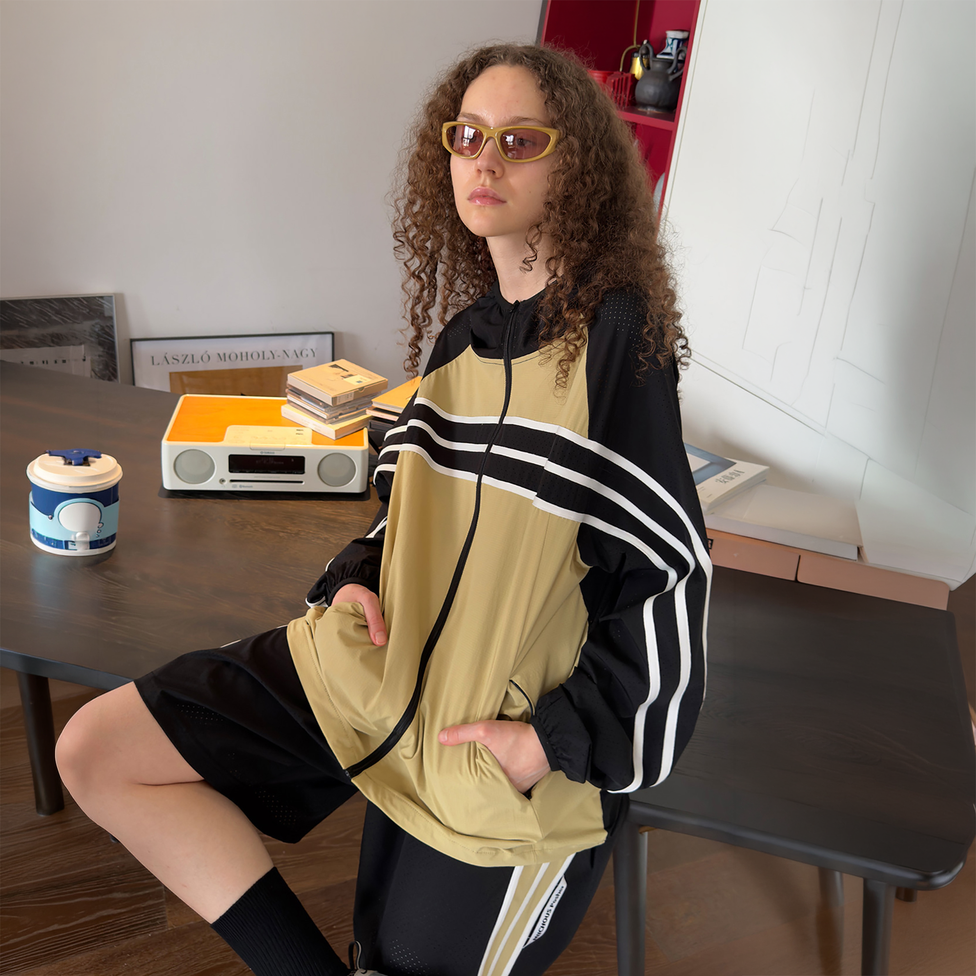 MIICHOUS Contrast Stripes Hooded UV Protection Jacket Set-Jacket-S (Preorder)-Top-Khaki-Free Shipping Leatheretro