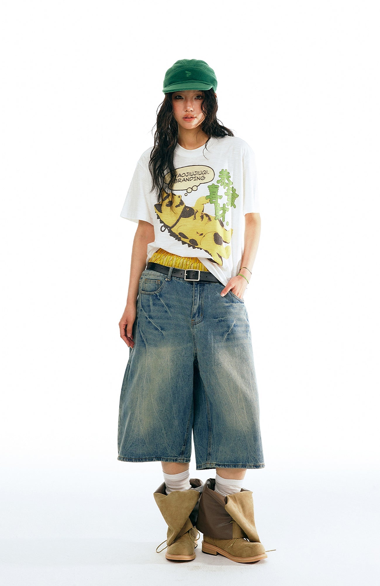 1997 POSTOFFICE Washed Wide-Leg Denim Shorts-Shorts-S (Preorder)-Free Shipping Leatheretro
