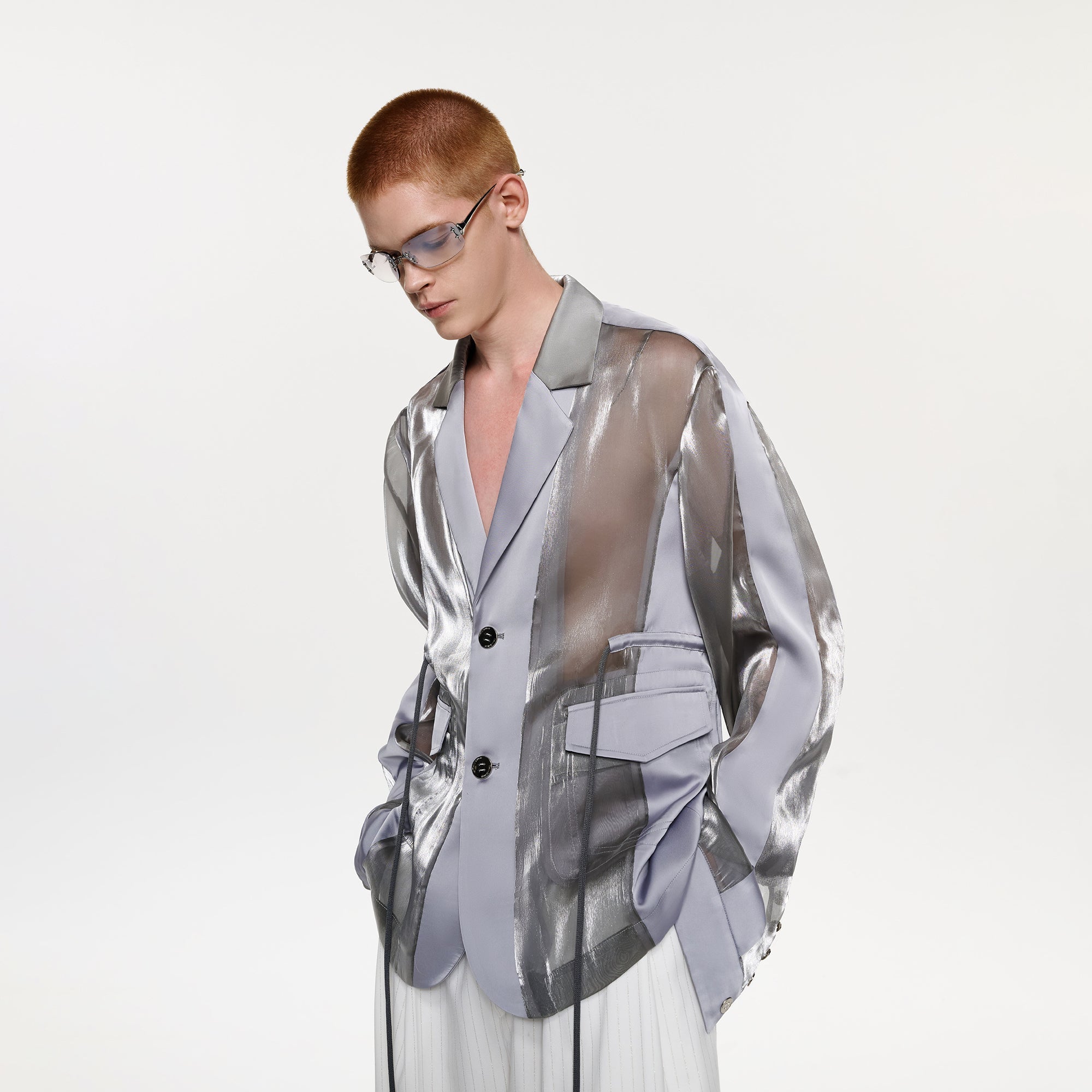 TIWILLTANG Drawstring Lustrous Paneled Blazer-Jacket-S-Free Shipping Leatheretro