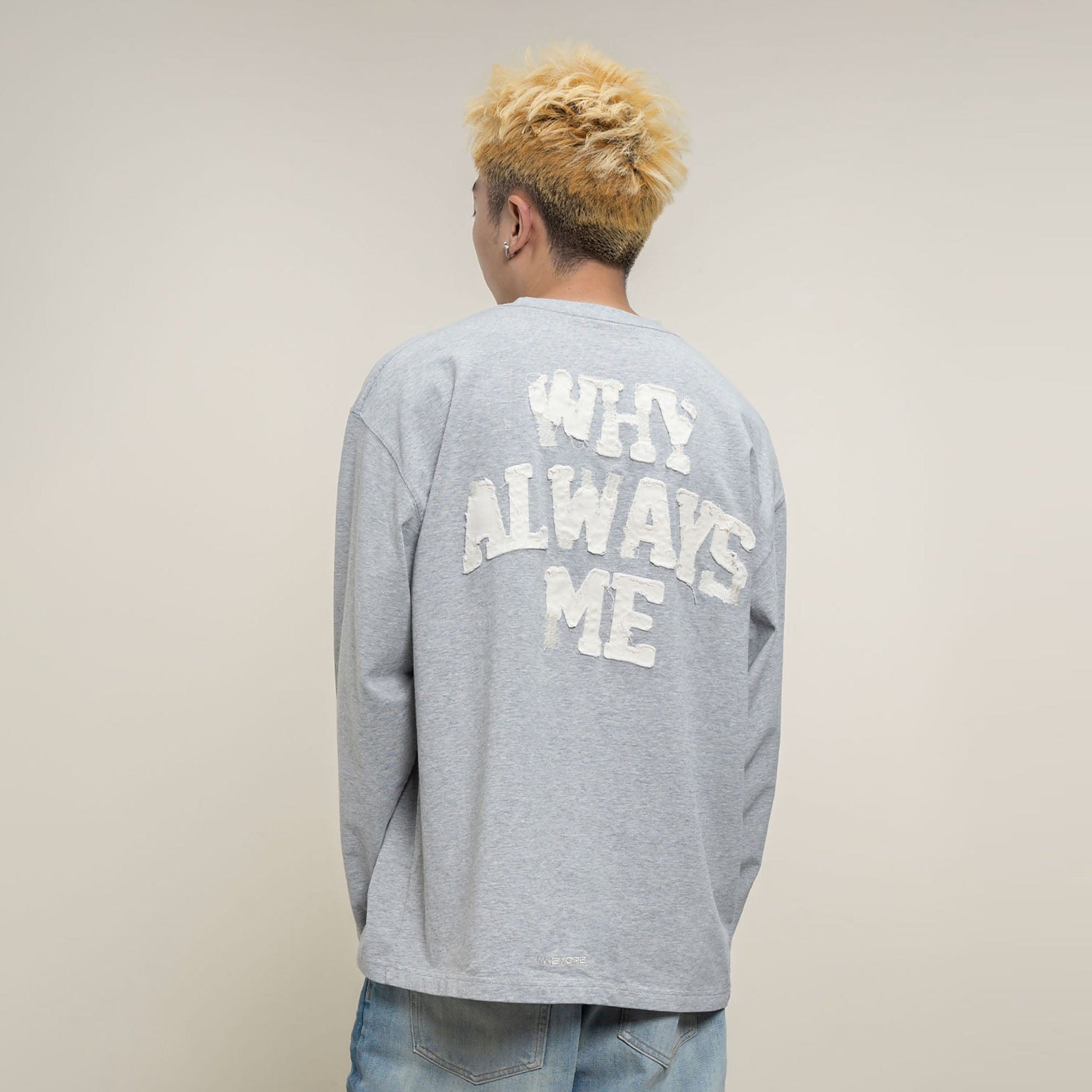 MAKEMORE Text Graphic Patch Long-Sleeve Tee-L/S Tee-S-Black-Free Shipping Leatheretro