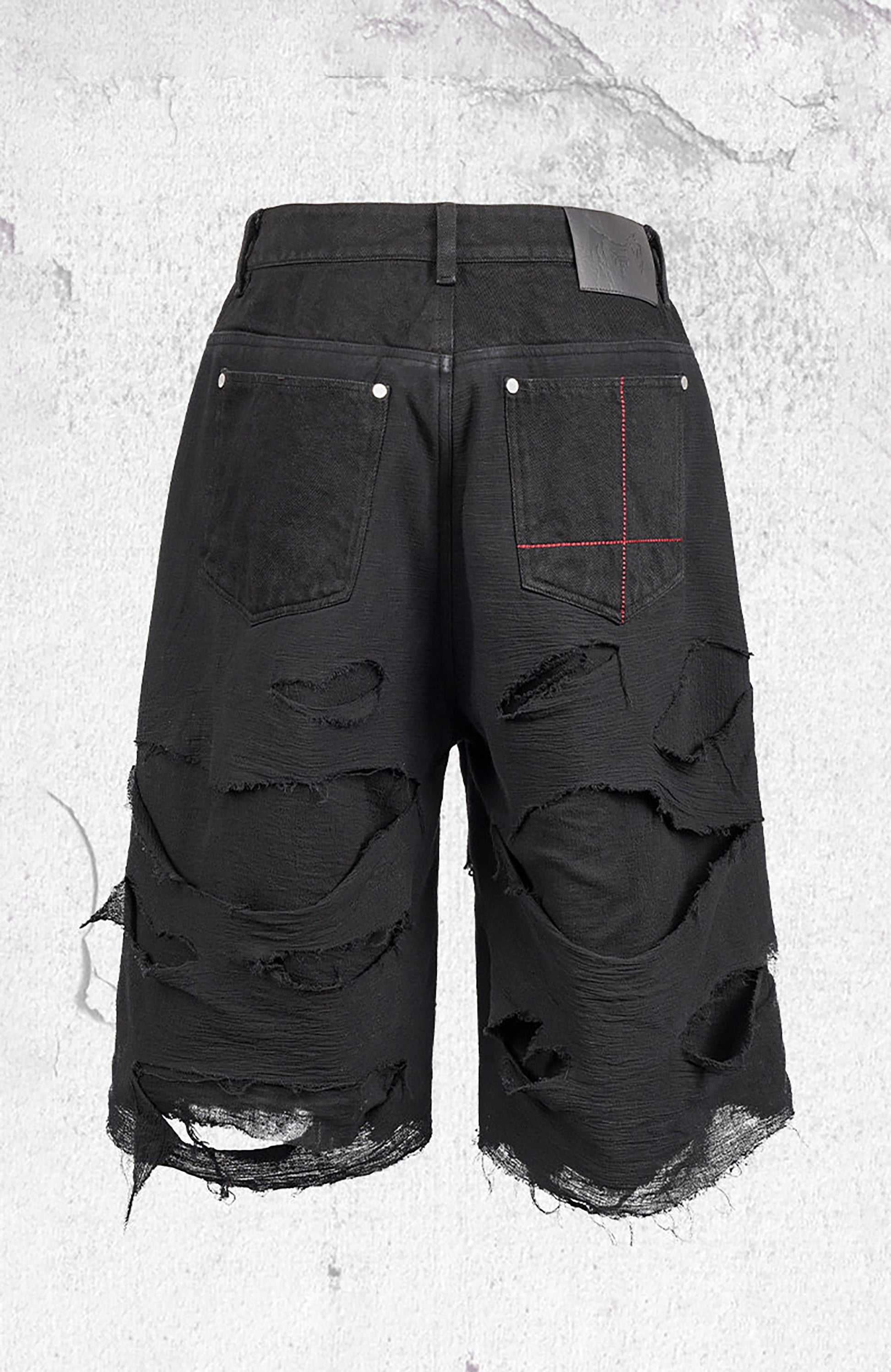 UNDERWATER Distressed Raw Edge Denim Shorts-Shorts-S-Free Shipping Leatheretro