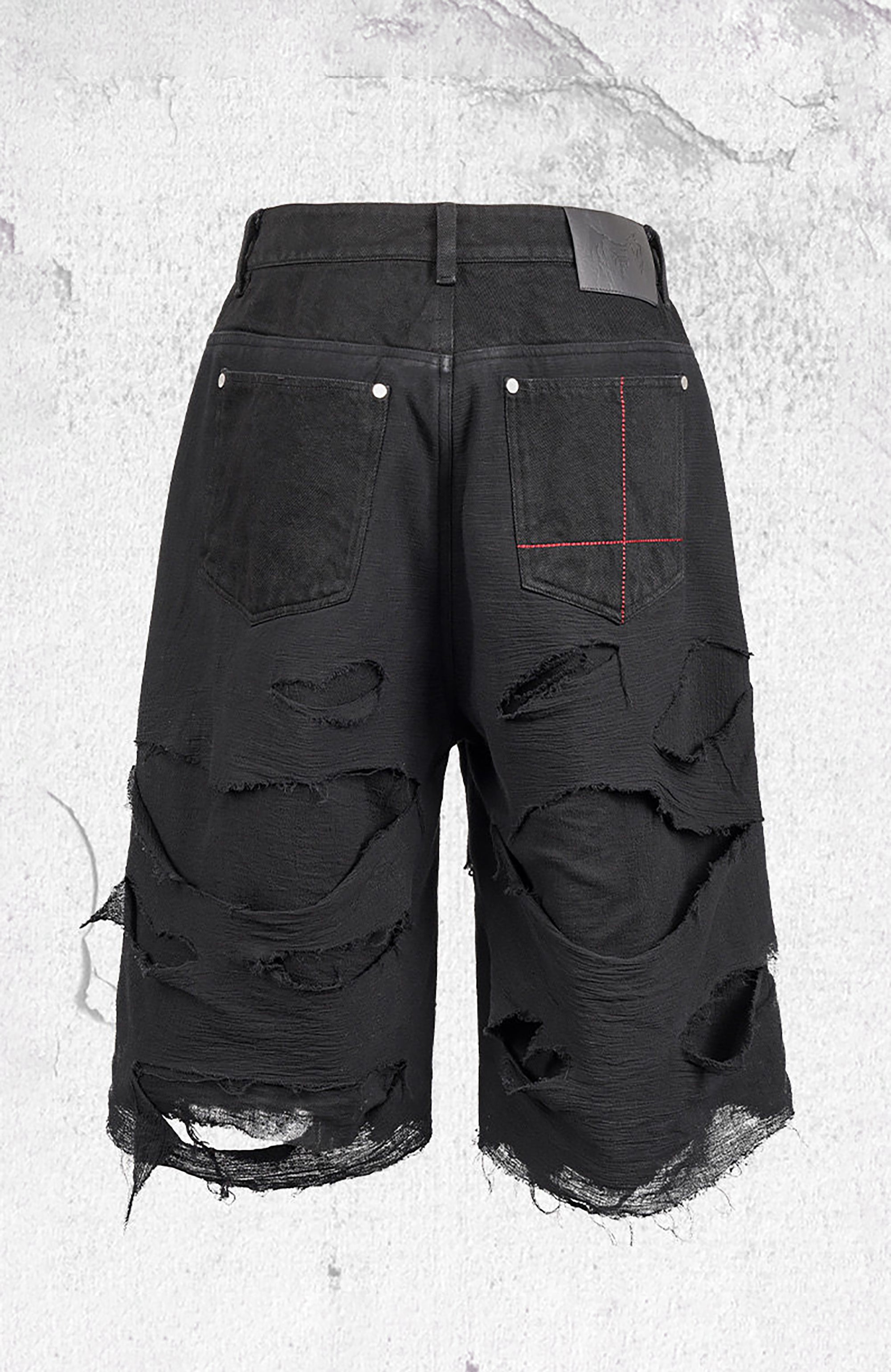 UNDERWATER Distressed Raw Edge Denim Shorts-Shorts-S-Free Shipping Leatheretro