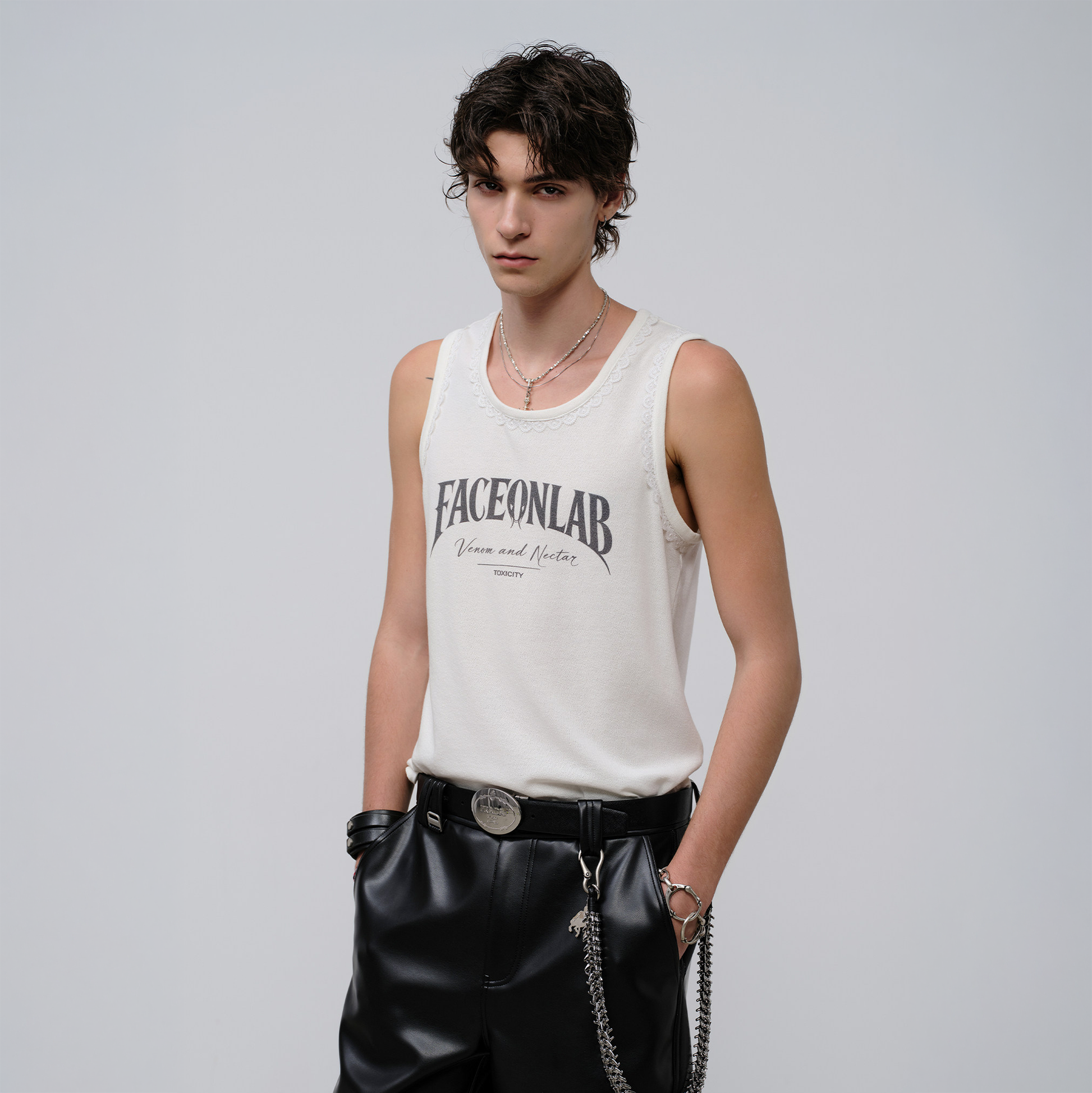 FACEONLAB Lace Trim Gothic Letters Sleeveless Tank-Tank Top-M-Black-Free Shipping Leatheretro