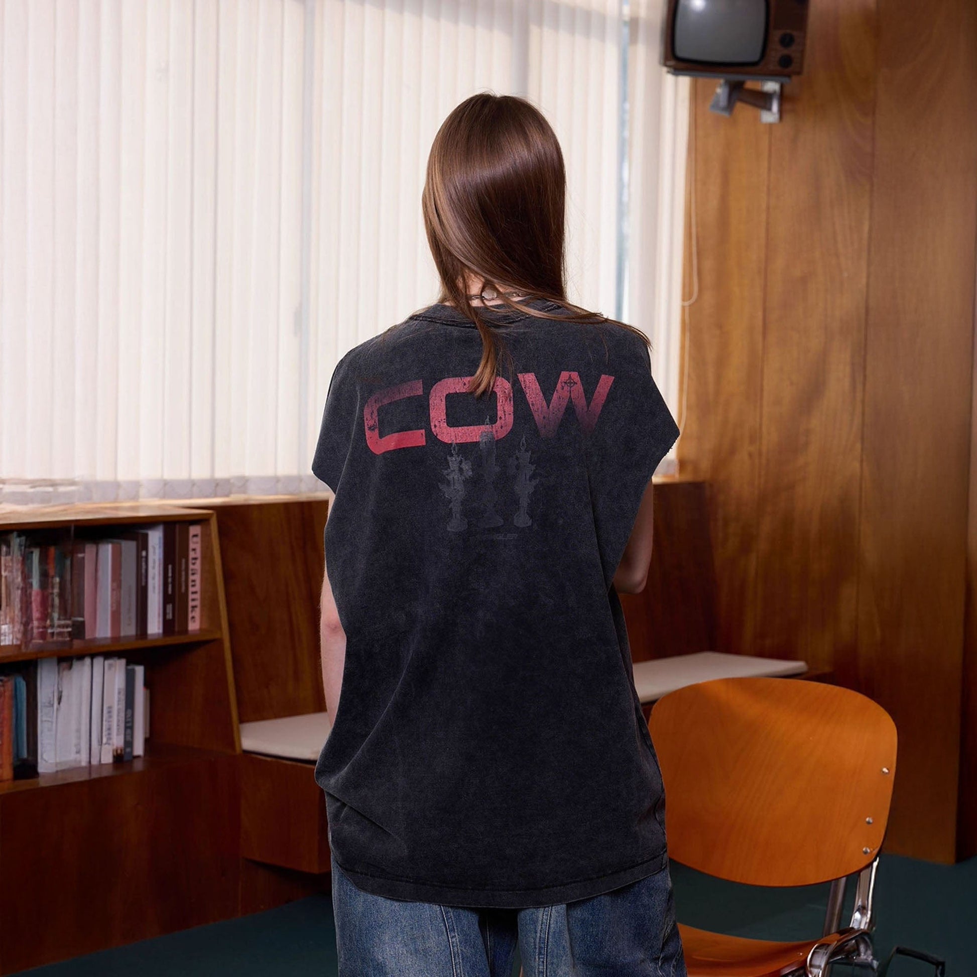 ERROR CODE ROBOT Distressed Animal-Print Sleeveless Tee-T Shirt-S-Free Shipping Leatheretro