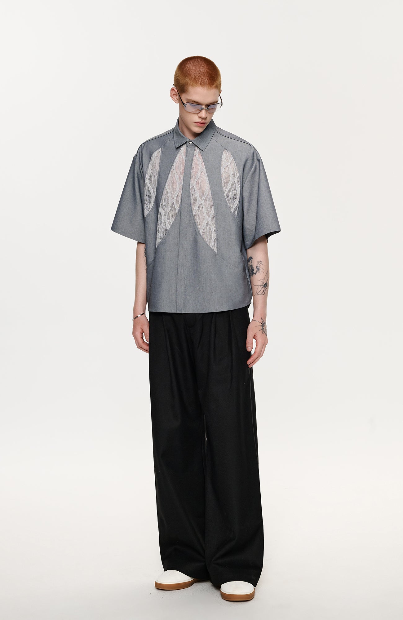 TIWILLTANG Leaf Lace Paneled Half Shirt-Half shirt-S-Free Shipping Leatheretro