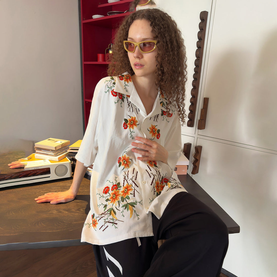 MIICHOUS Botanical Embroidered Half Shirt-Half shirt-S-Free Shipping Leatheretro