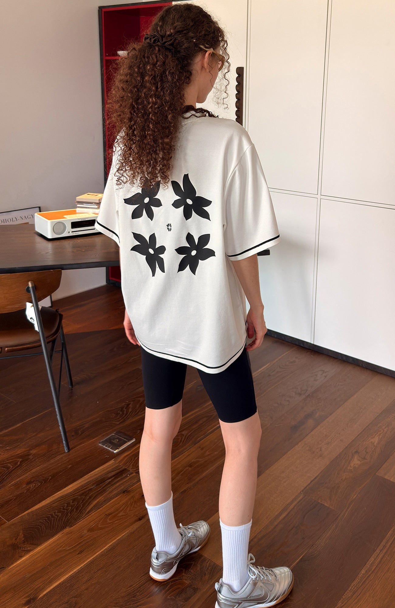 MIICHOUS Contrast Piping Floral Graphic T-Shirt-T Shirt-S-White-Free Shipping Leatheretro