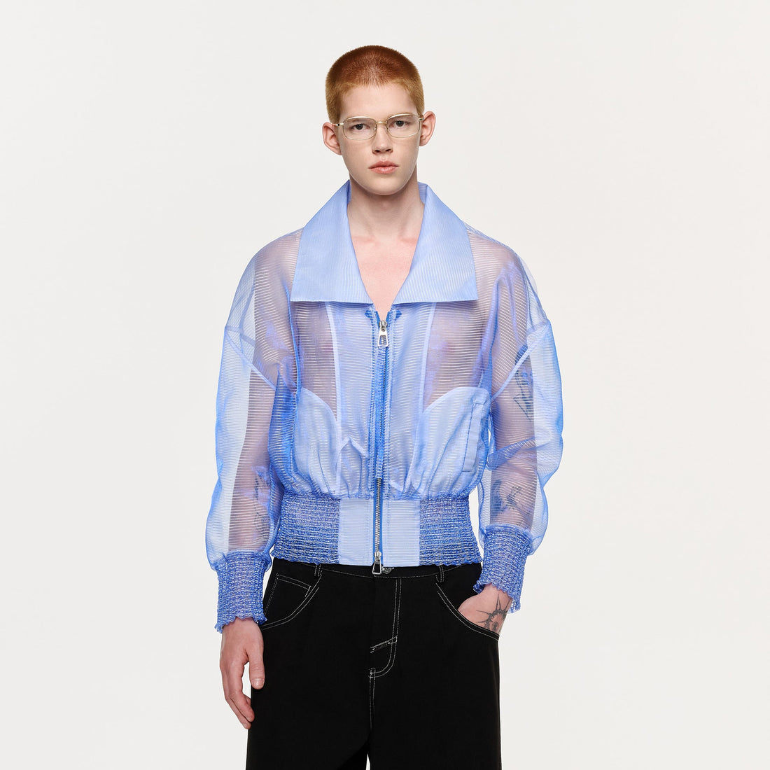 TIWILLTANG Sheer Zip-Up Cropped Jacket-Jacket-S-Blue-Free Shipping Leatheretro