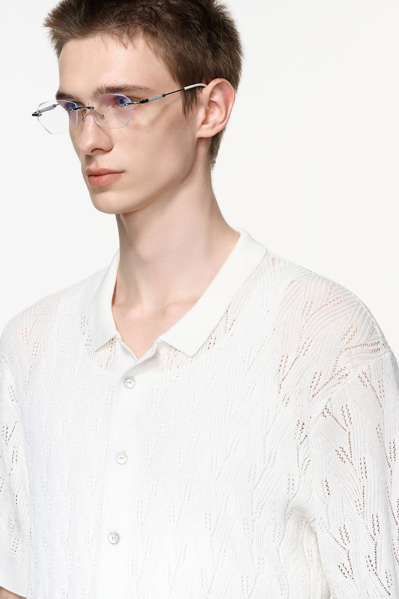 TIWILLTANG Pointelle Knit Polo Half Shirt-Half shirt-S-Free Shipping Leatheretro