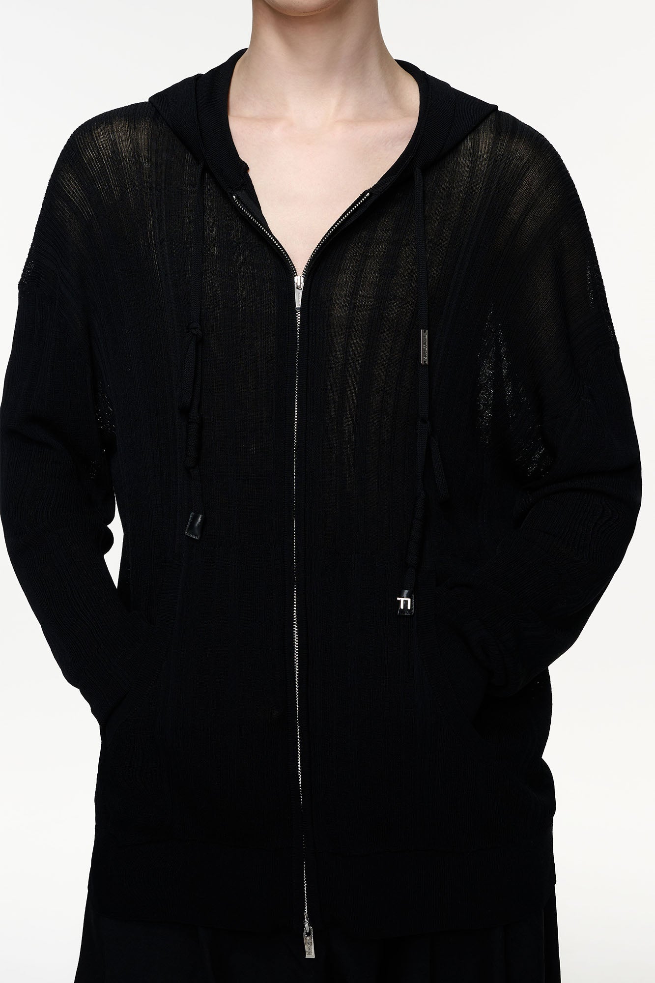 TIWILLTANG Sheer Knit Zip-Up Hoodie-Jacket-S-Free Shipping Leatheretro