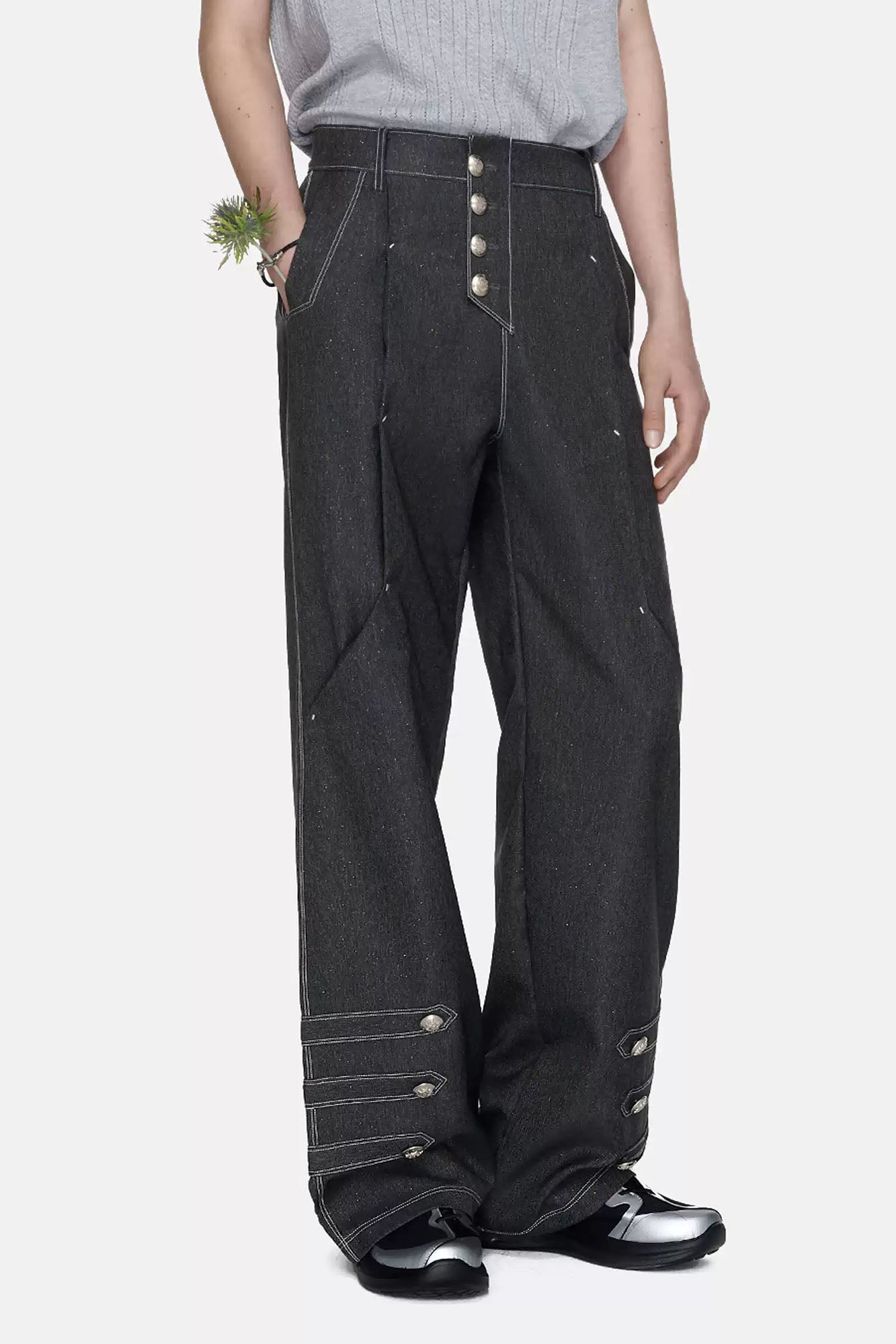 TIWILLTANG Asymmetrical Placket Stitched Wide-Leg Jeans-Jeans-S (Preorder)-Free Shipping Leatheretro