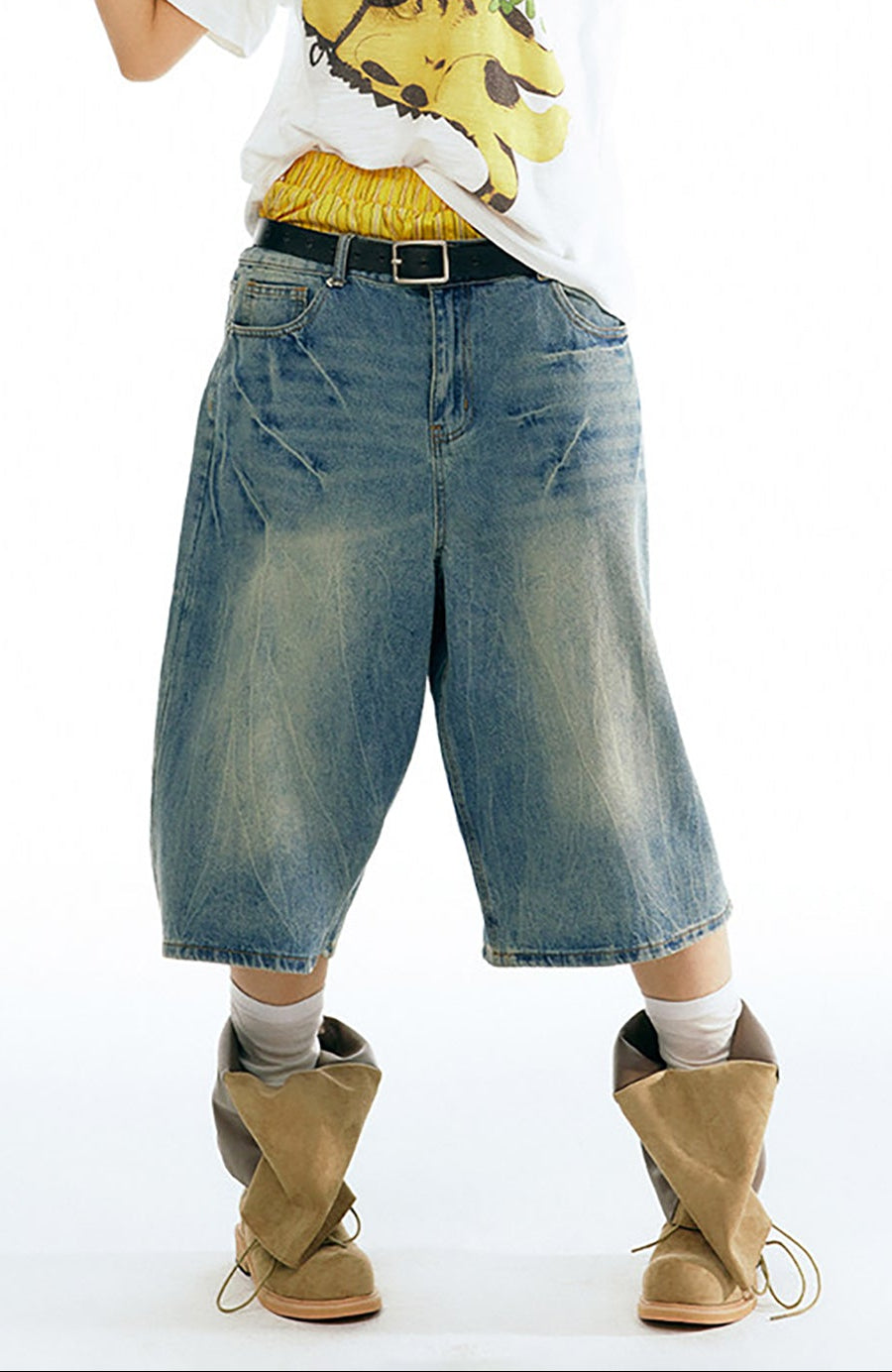 1997 POSTOFFICE Washed Wide-Leg Denim Shorts-Shorts-S (Preorder)-Free Shipping Leatheretro