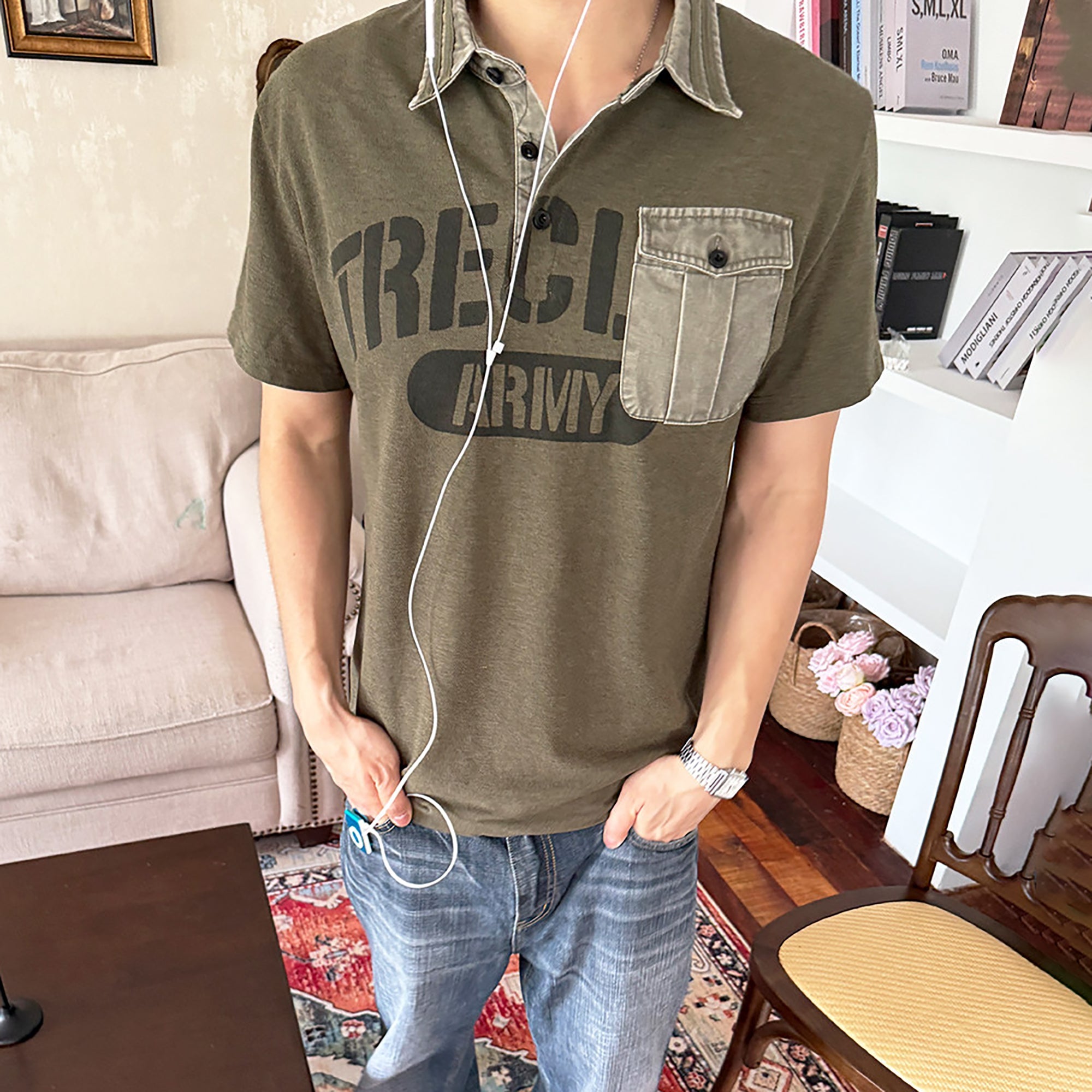 TRECLUB Faded Military LOGO Polo T-Shirt-T Shirt-S (Preorder)-Free Shipping Leatheretro