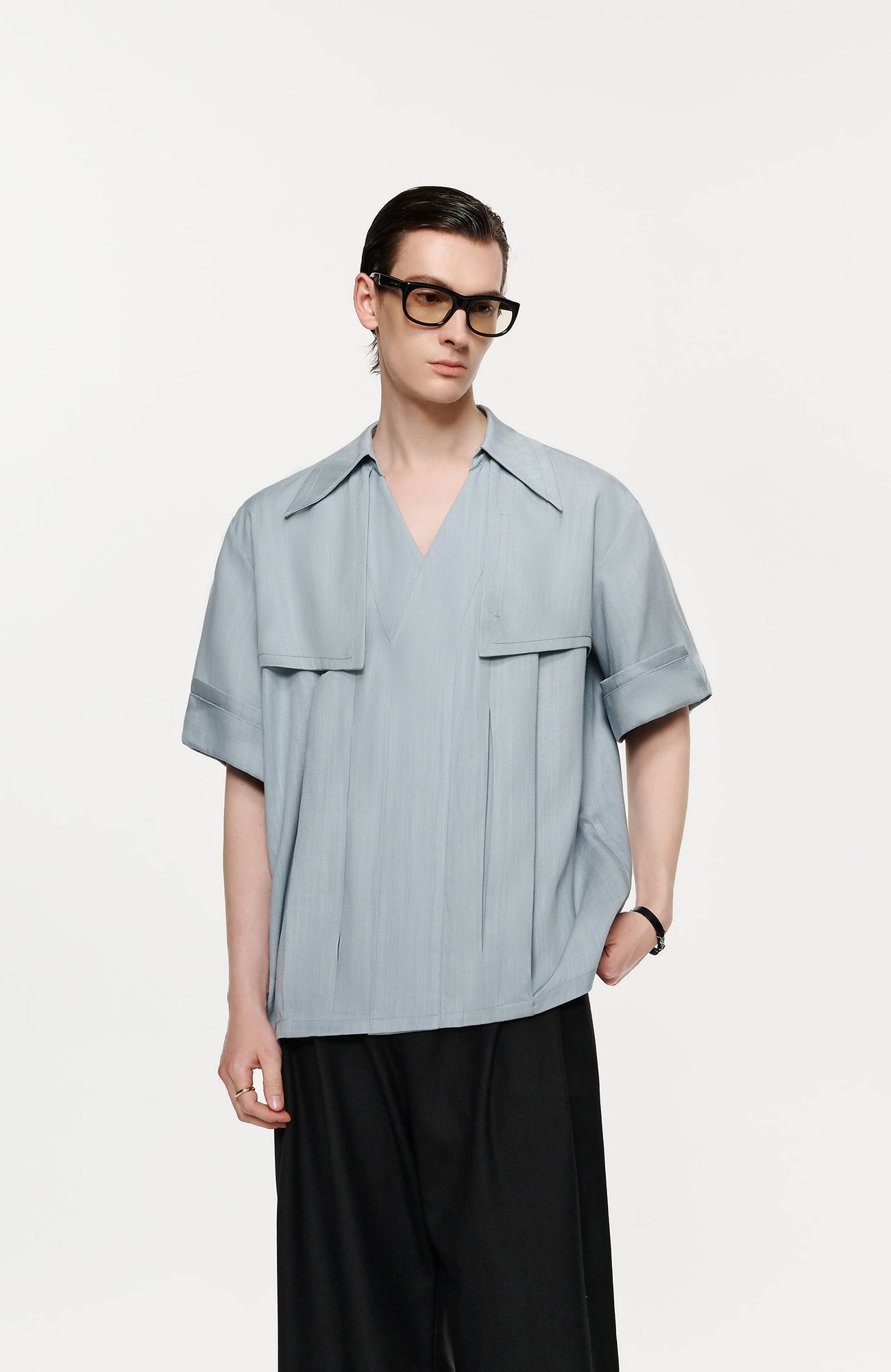 TIWILLTANG Layered Lapel Half Shirt-Half shirt-S-Khaki-Free Shipping Leatheretro