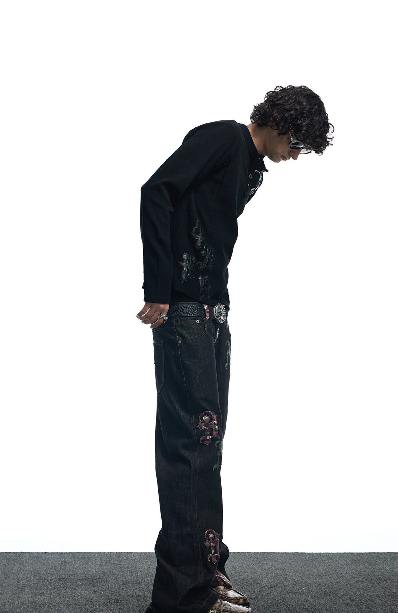 DND4DES Waffle-Knit Gothic Henley Long-Sleeve Tee-L/S Tee-S-Black-Free Shipping Leatheretro