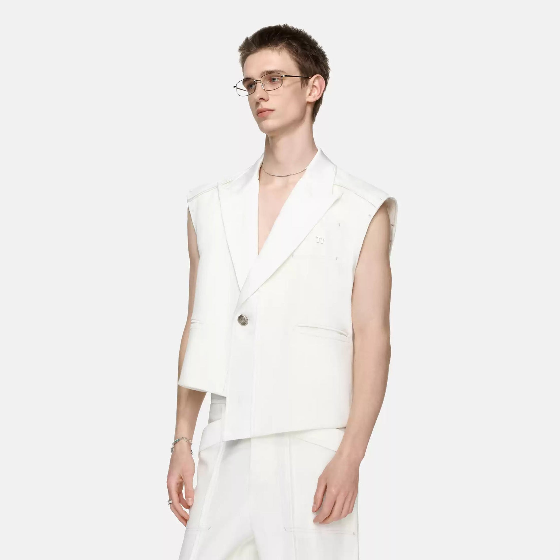 TIWILLTANG Asymmetrical Lapel Vest White-Vest-S (Preorder)-Free Shipping Leatheretro