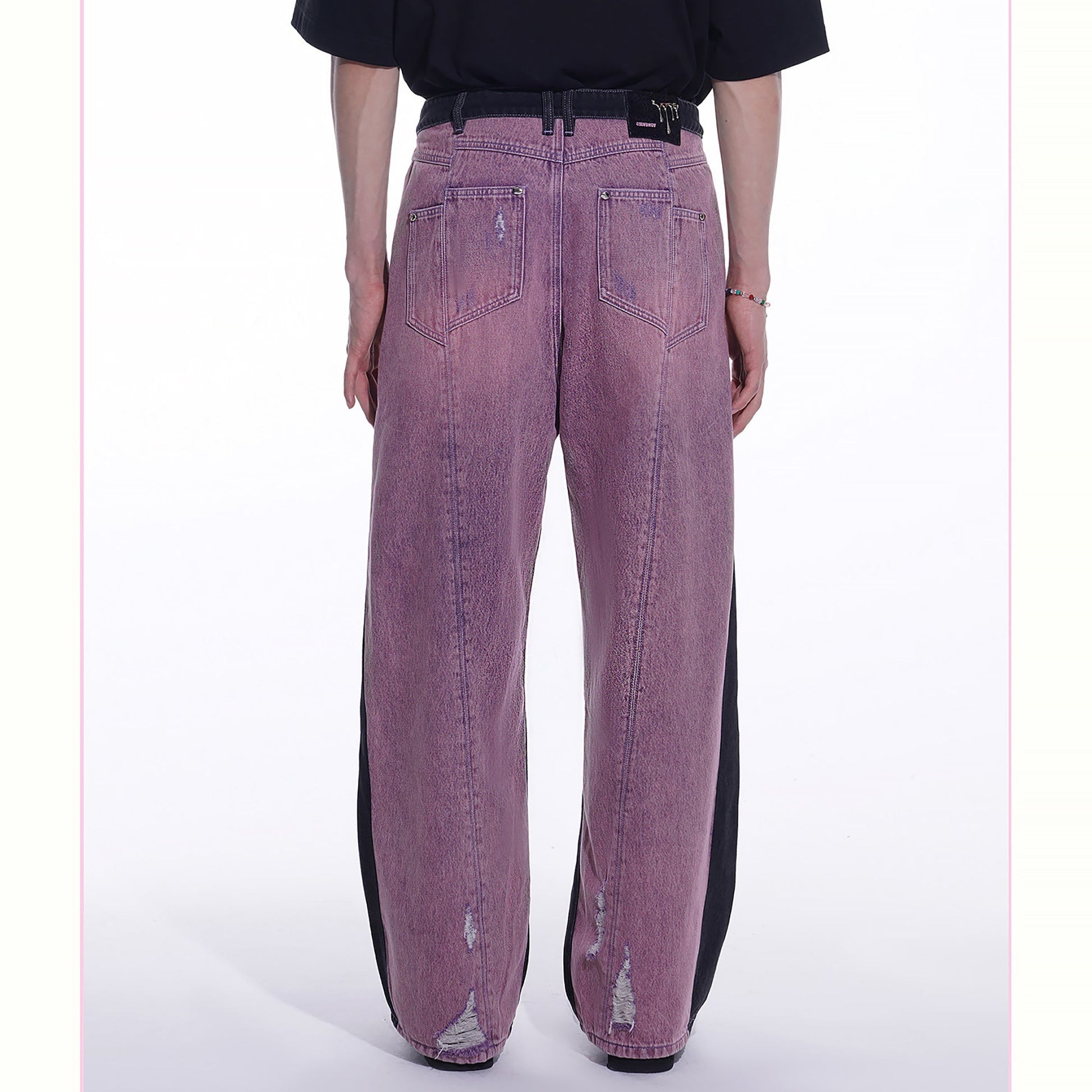 TIWILLTANG Distressed Contrast Paneled Wide-Leg Jeans-Jeans-S-Purple-Free Shipping Leatheretro