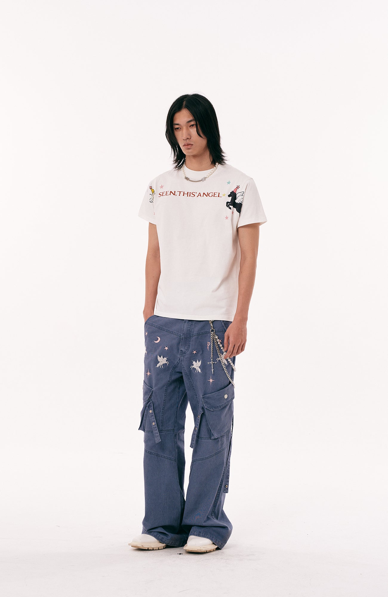 PASET Unicorn Embroidered Cargo Pants-Pants-S / 28"-Free Shipping Leatheretro