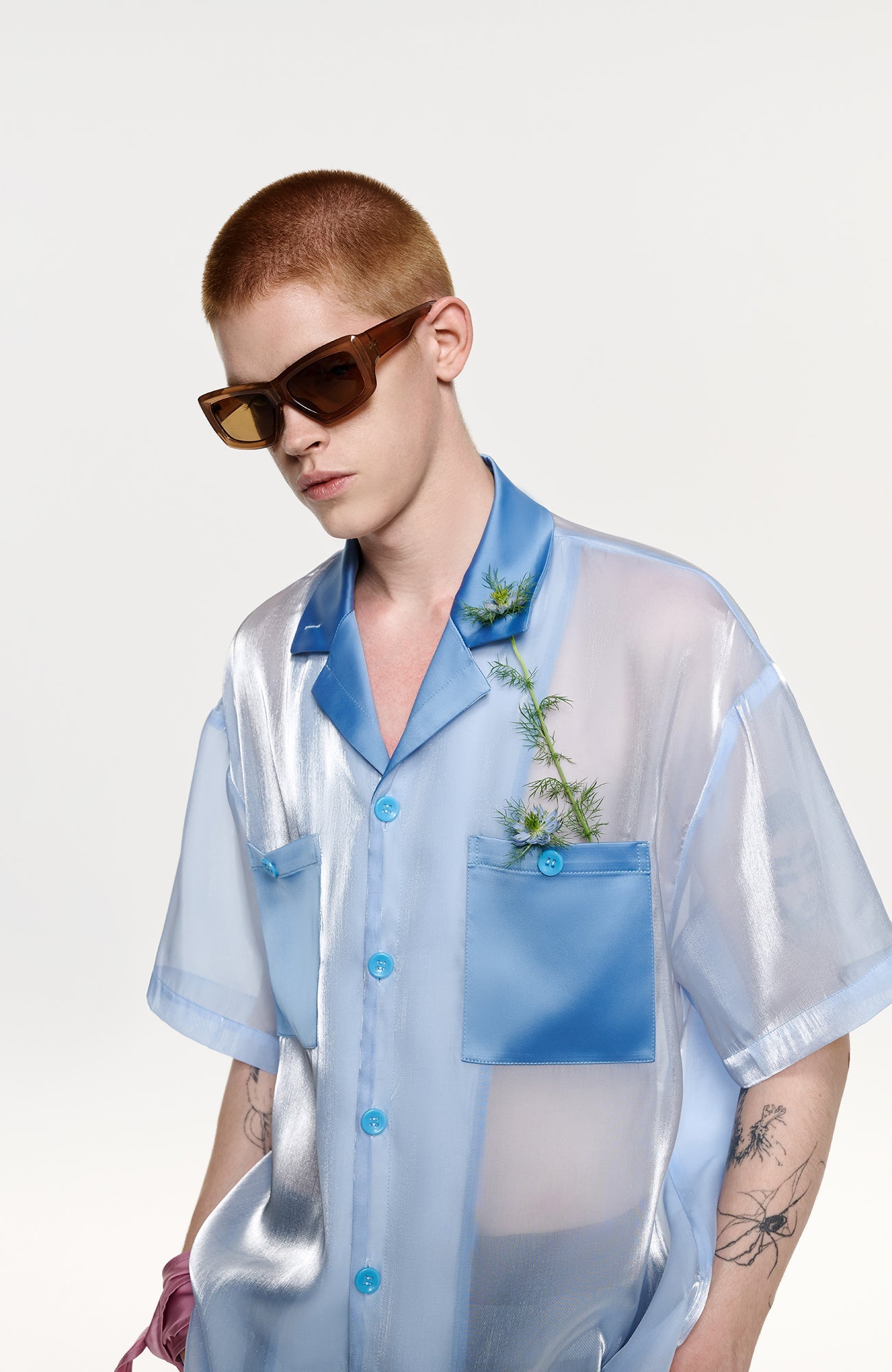 TIWILLTANG Contrast Tie-Neck Sheer Half Shirt-Half shirt-S-Free Shipping Leatheretro