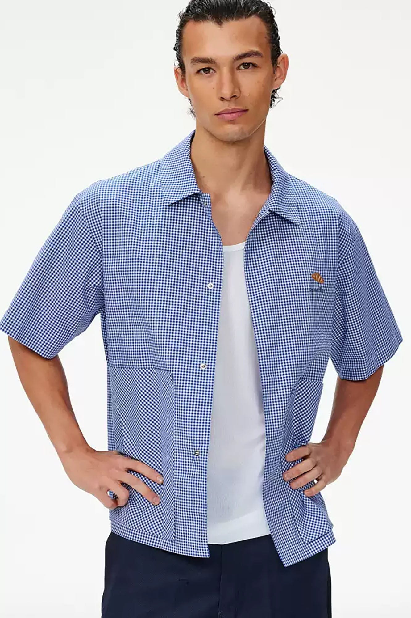 UMAMIISM Preppy Gingham Pocket Half Shirt-Half shirt-XS-Free Shipping Leatheretro