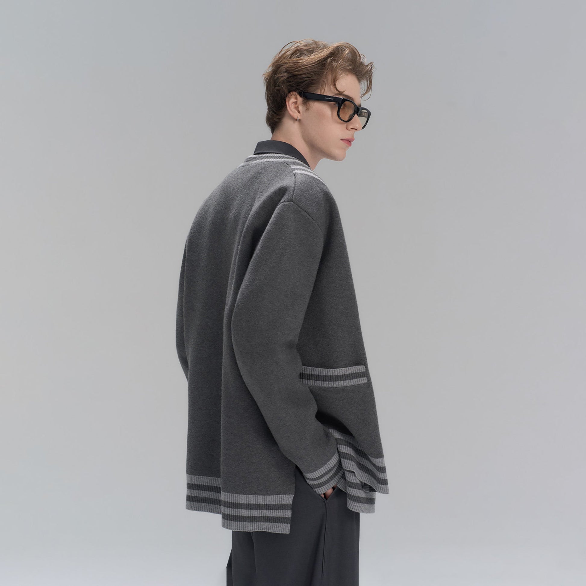 TIWILLTANG Layered Placket Knit Cardigan-Jacket-S-Dark Gray-Free Shipping Leatheretro