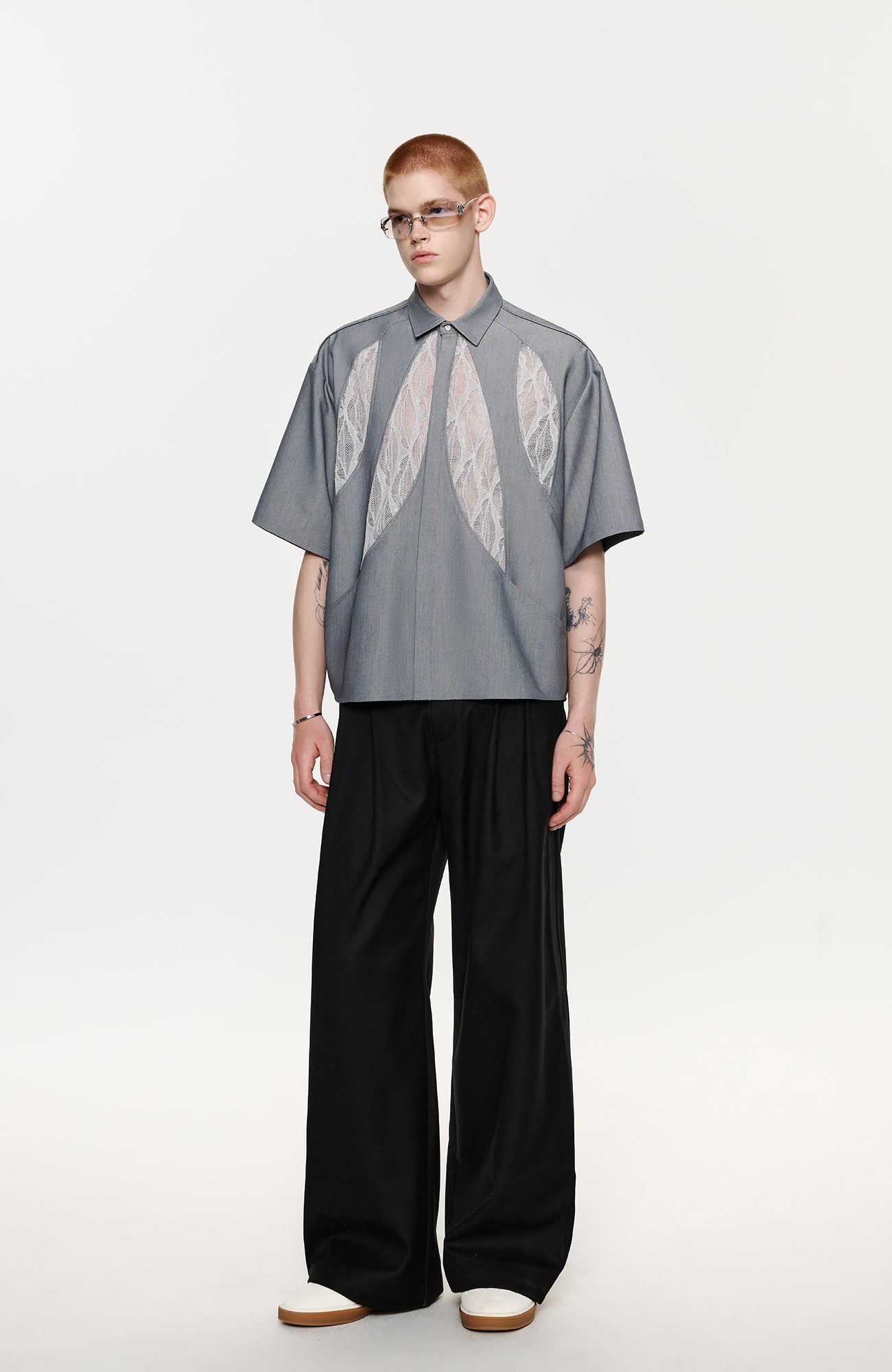 TIWILLTANG Leaf Lace Paneled Half Shirt-Half shirt-S-Free Shipping Leatheretro