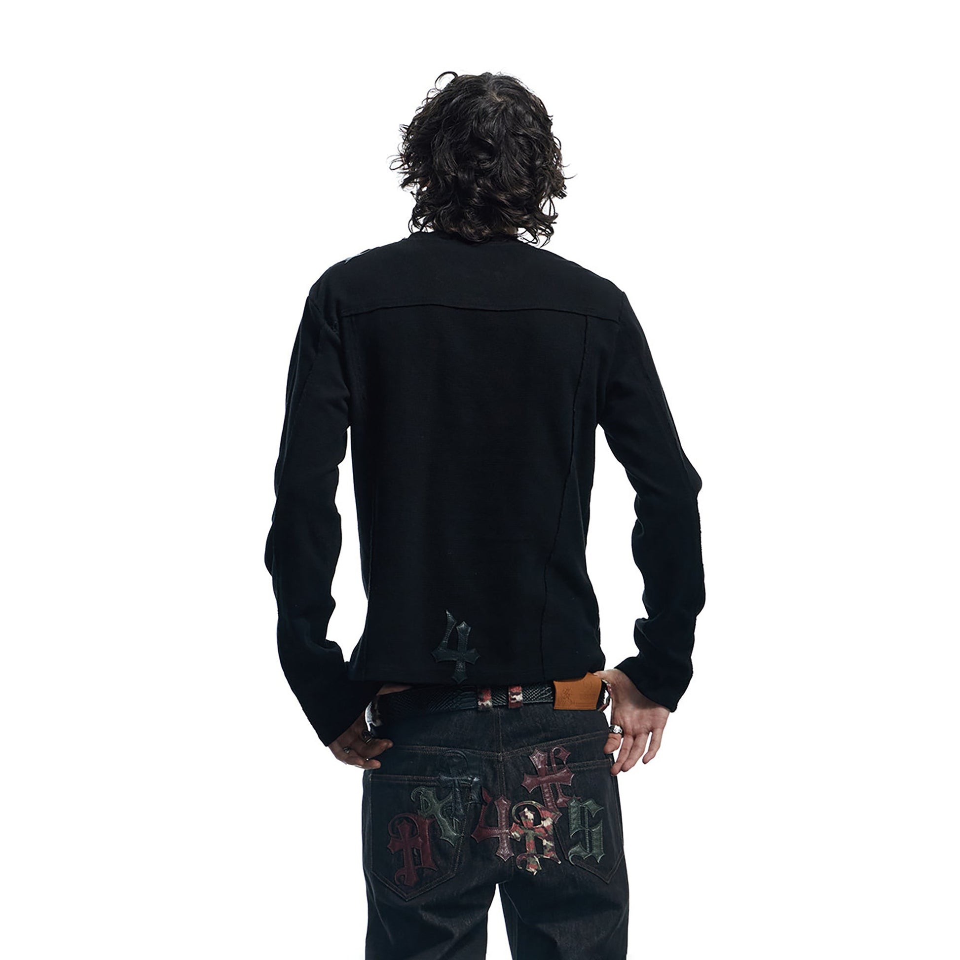 DND4DES Waffle-Knit Gothic Henley Long-Sleeve Tee-L/S Tee-S-Black-Free Shipping Leatheretro