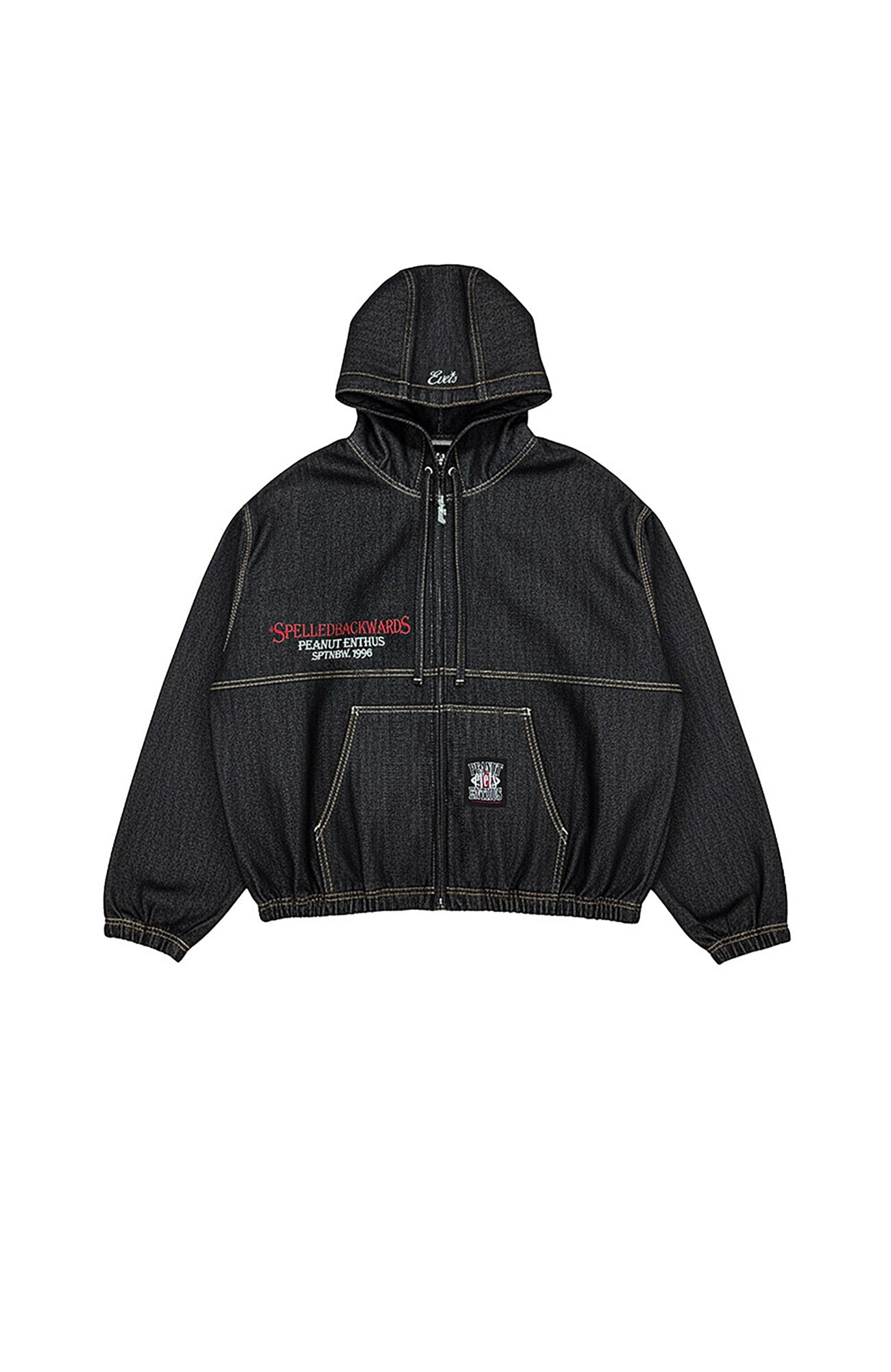 EVETS Raw Denim Embroidered Utility Zip Hoodie-Jacket-S-Free Shipping Leatheretro