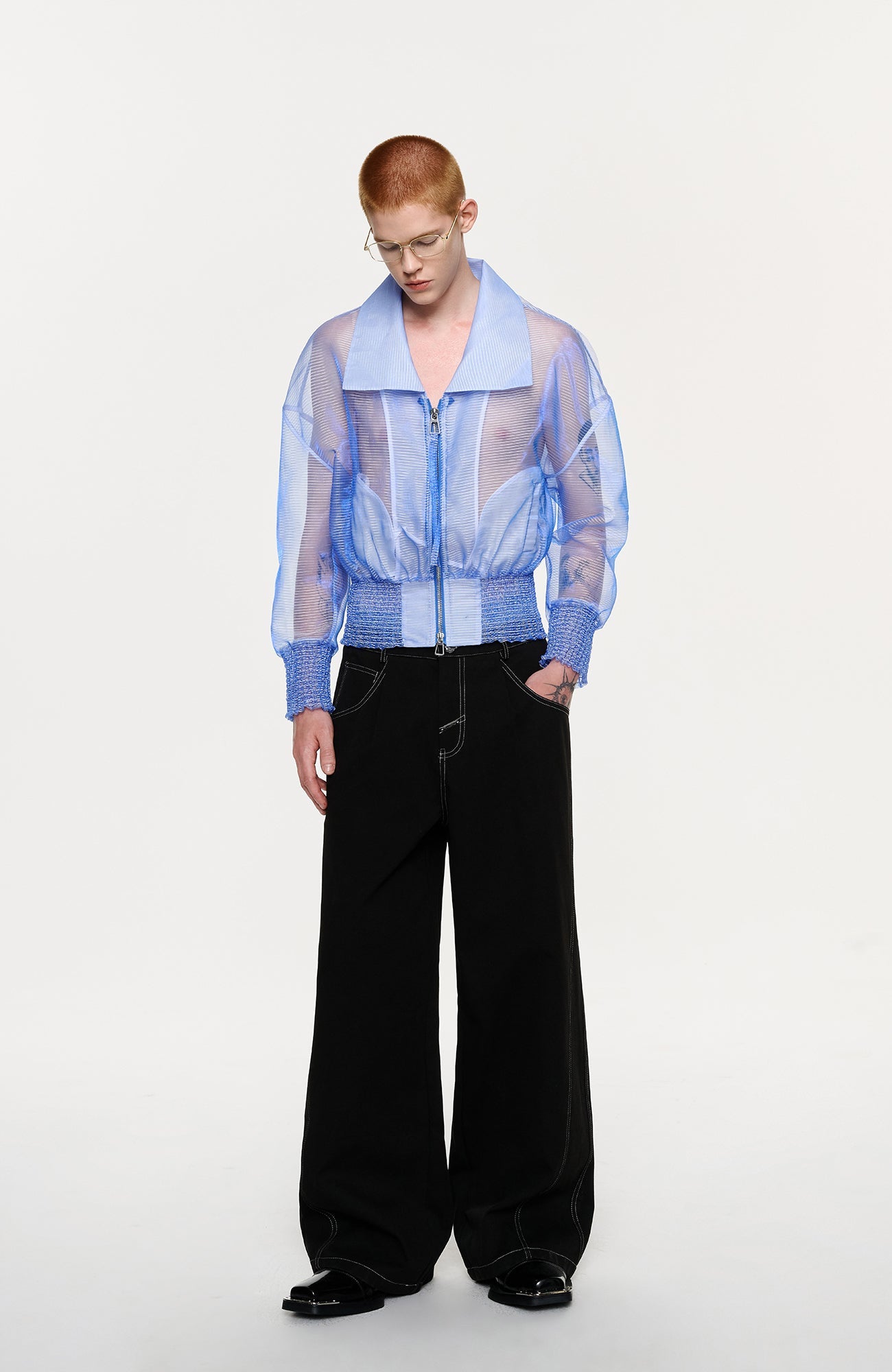 TIWILLTANG Sheer Zip-Up Cropped Jacket-Jacket-S-Blue-Free Shipping Leatheretro