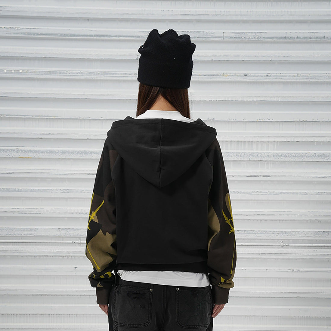 VINKID Camo Raglan Rivet Hooded Jacket-Jacket-S-Free Shipping Leatheretro
