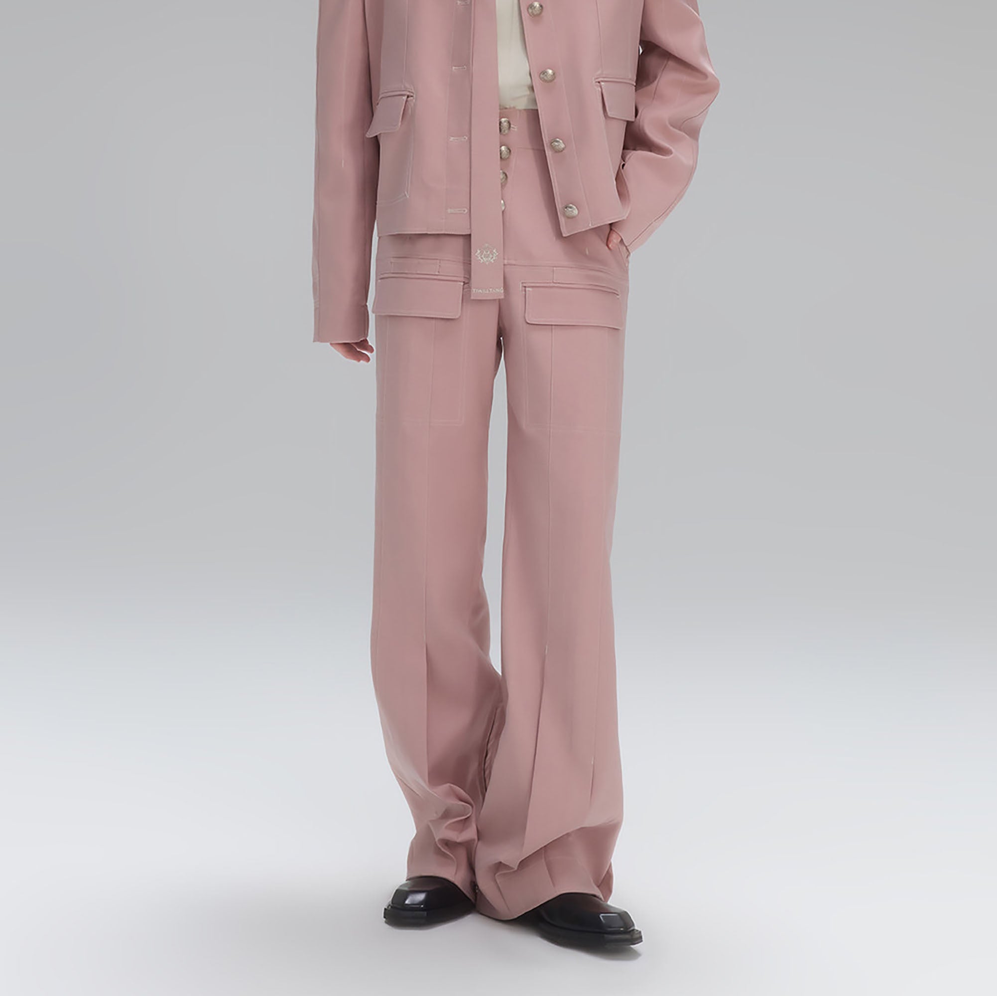 TIWILLTANG Stitched Button-Up Pleated Flared Pants