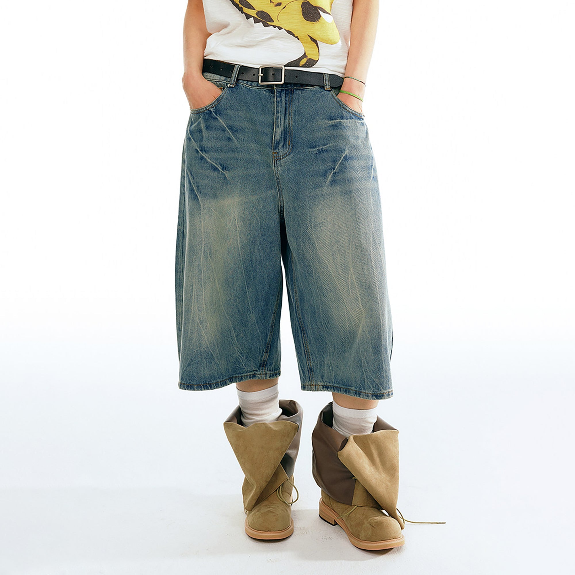1997 POSTOFFICE Washed Wide-Leg Denim Shorts-Shorts-S (Preorder)-Free Shipping Leatheretro