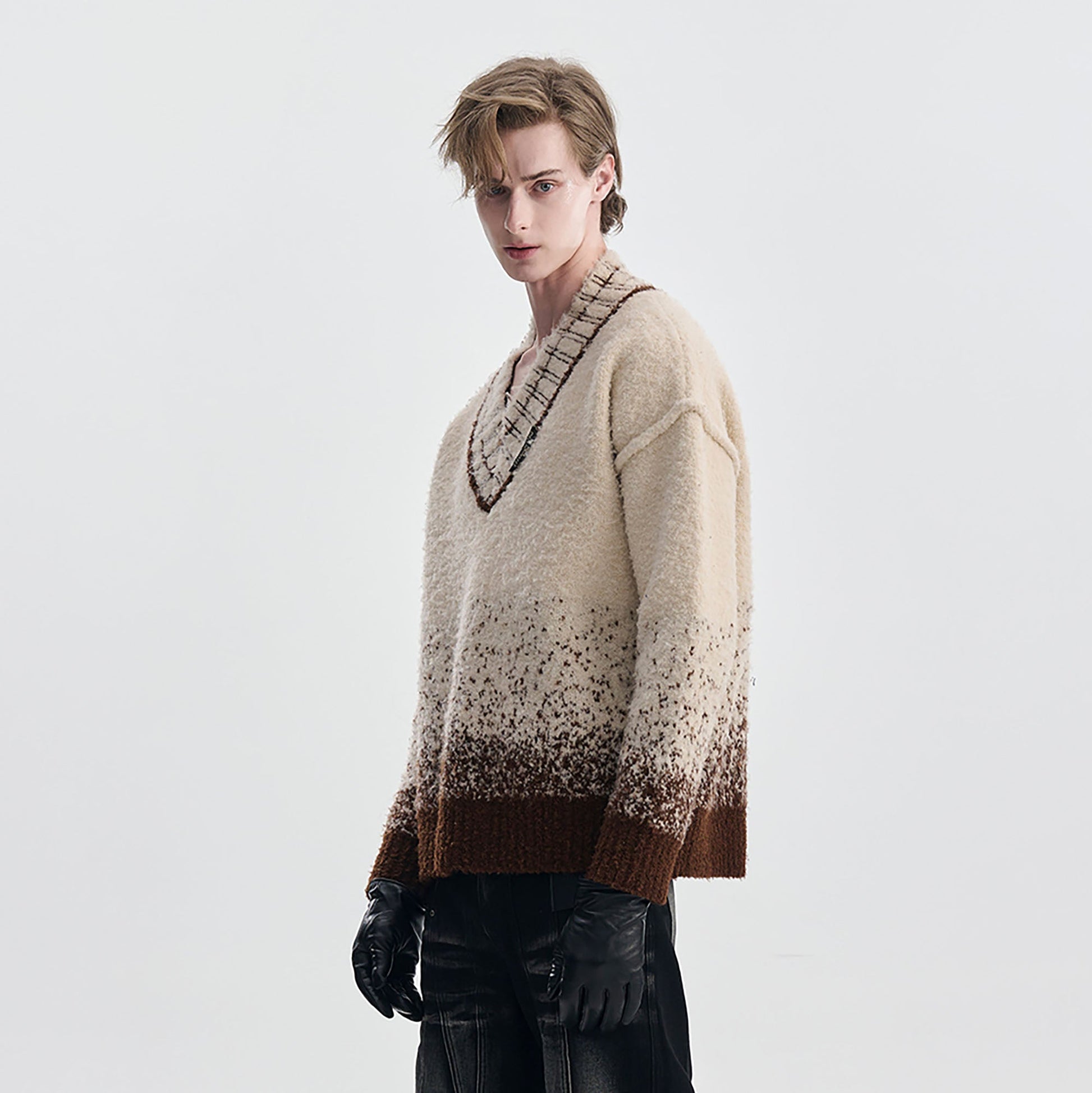 TIWILLTANG Gradient Wool V-Neck Sweater-Sweater-S-Free Shipping Leatheretro