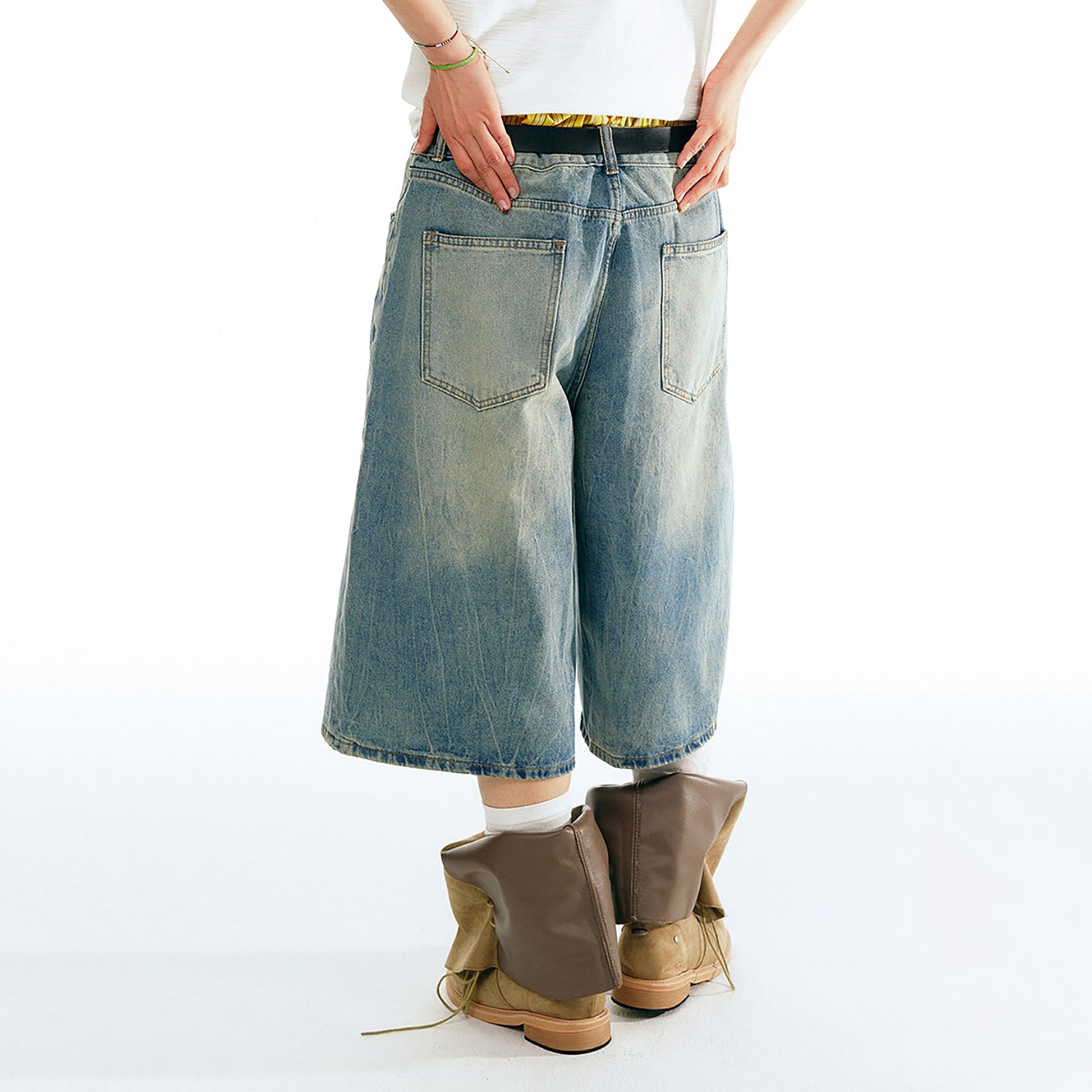 1997 POSTOFFICE Washed Wide-Leg Denim Shorts-Shorts-S (Preorder)-Free Shipping Leatheretro
