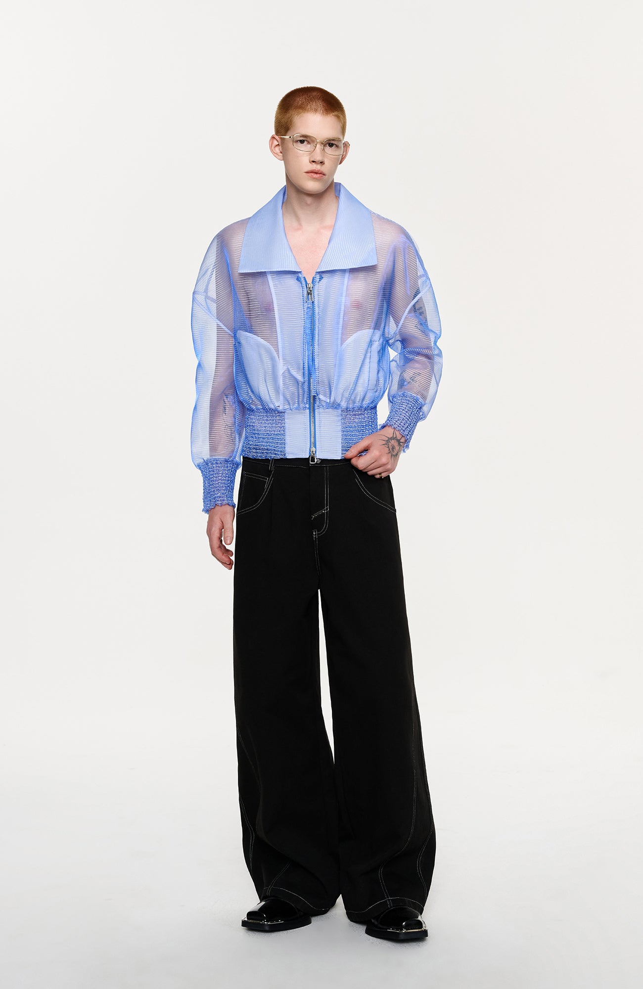 TIWILLTANG Sheer Zip-Up Cropped Jacket-Jacket-S-Blue-Free Shipping Leatheretro