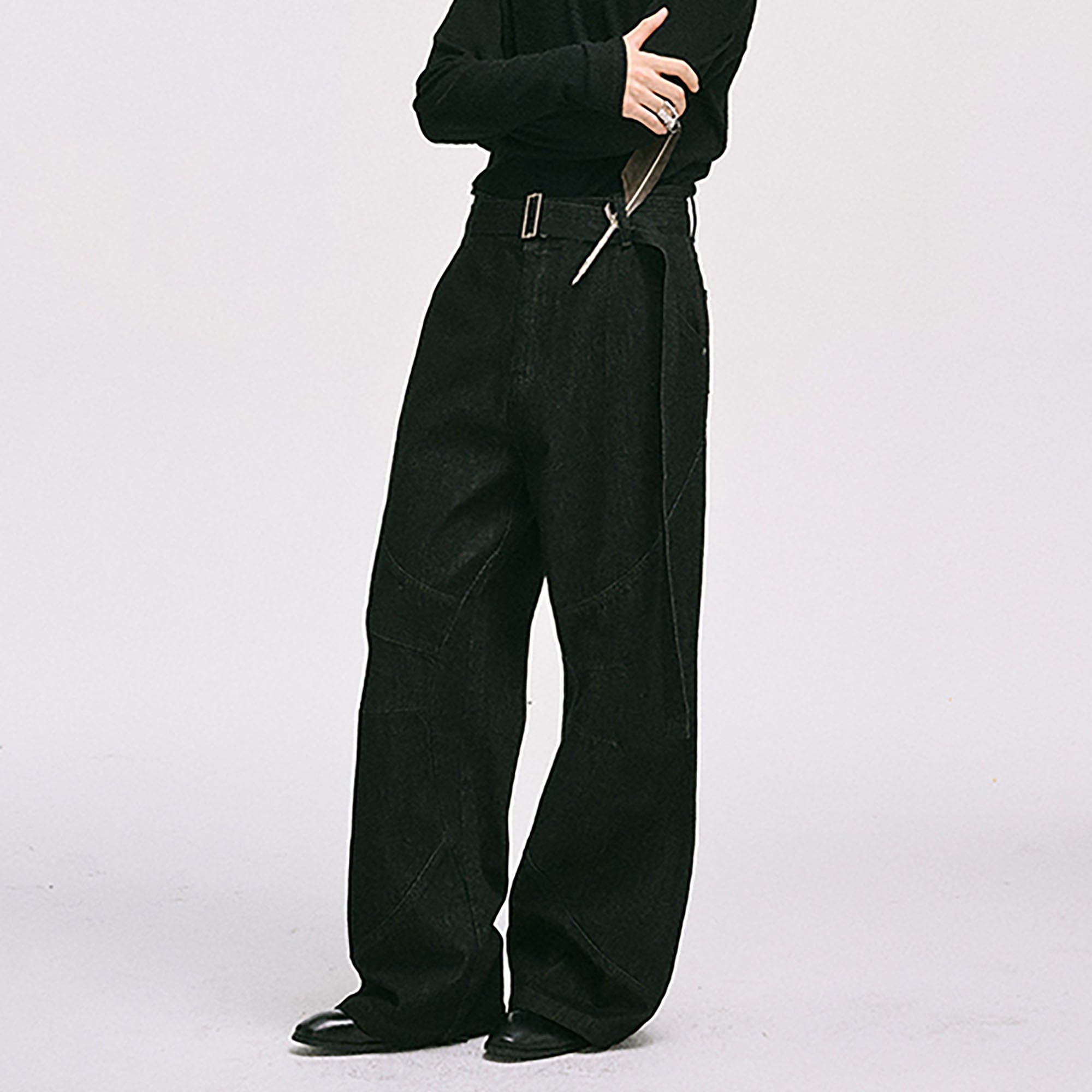 CATSSTAC Essential Panel Belt Wide-Leg Jeans-Jeans-M-Free Shipping Leatheretro