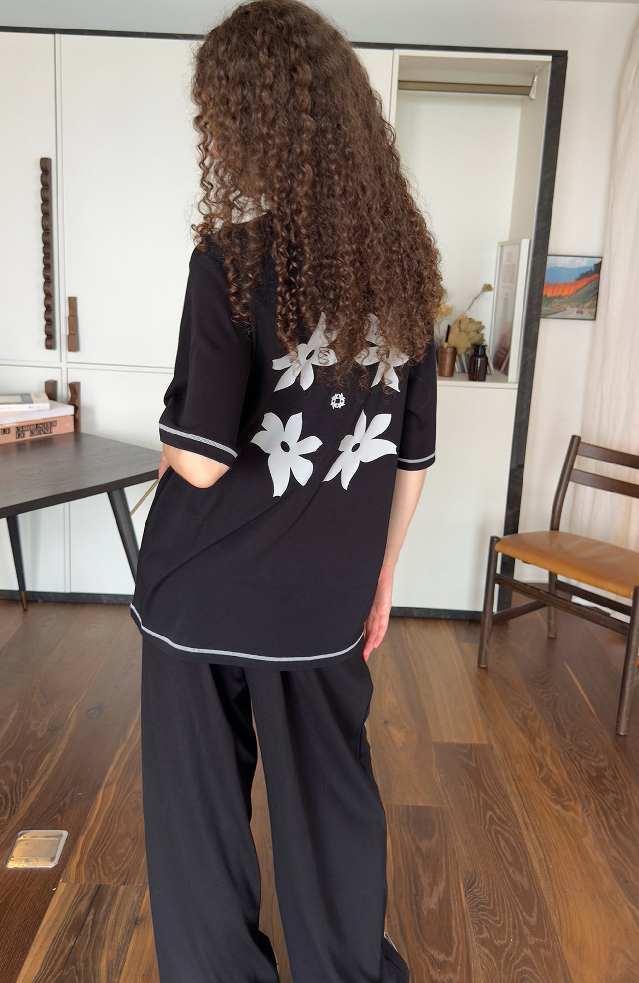 MIICHOUS Contrast Piping Floral Graphic T-Shirt-T Shirt-S-White-Free Shipping Leatheretro