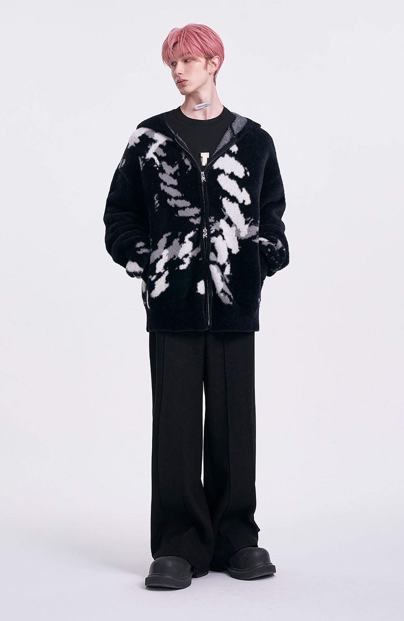 TIWILLTANG Contrast Jacquard Fuzzy Hooded Jacket-Jacket-S (Preorder)-Free Shipping Leatheretro